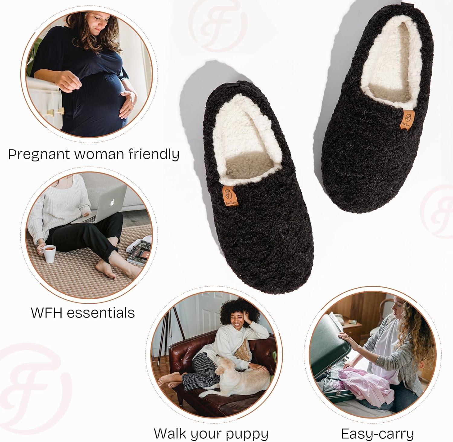 EverFoams Warm Women’s Slippers Socks Set – Soft Full Cozy Loafer Slippers (Size 8.5, Black) – Cozy Chenille Socks 3-Pair Set (Free Size, Misty Pastels)