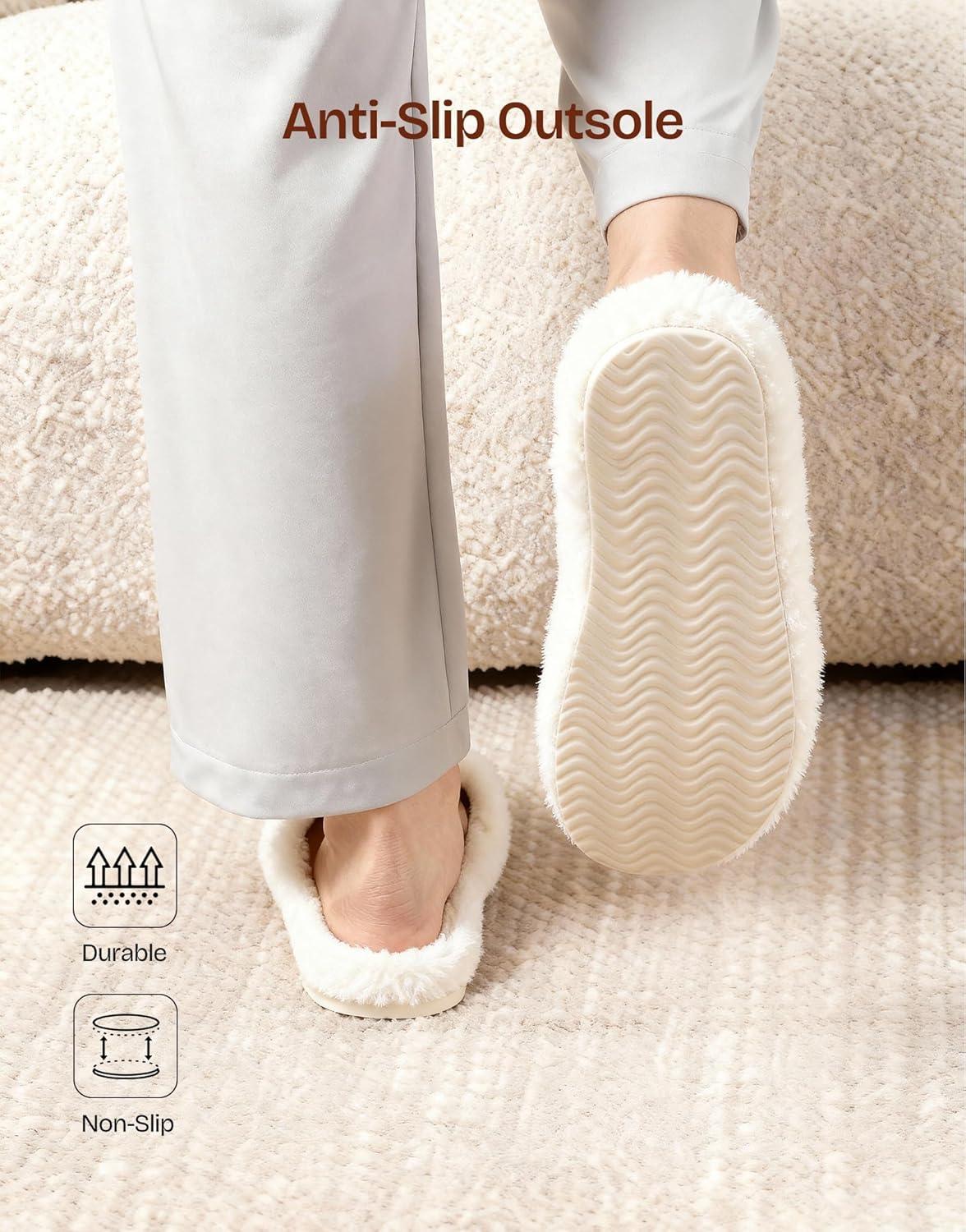 EverFoams Women‘s Fuzzy Clog Slippers with Slip on Footbed for Indoor Outdoor(Almond Ivory)