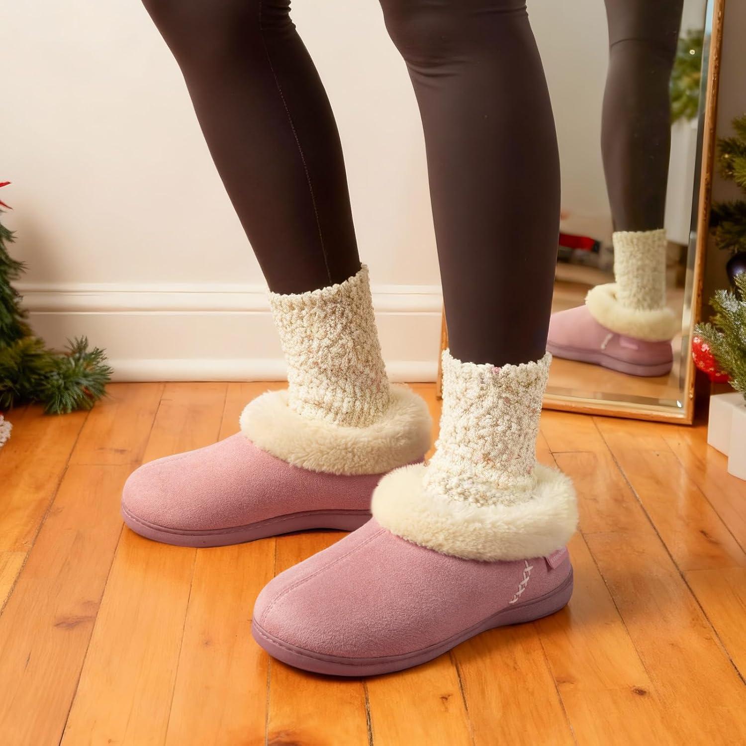 EverFoams Women’s Winer Slipper Socks Set – Women’s Microsuede Slippers (Size 7-8, Pink) – Cozy Chenille Socks 3-Pair Set (Free Size, Timeless Mix)