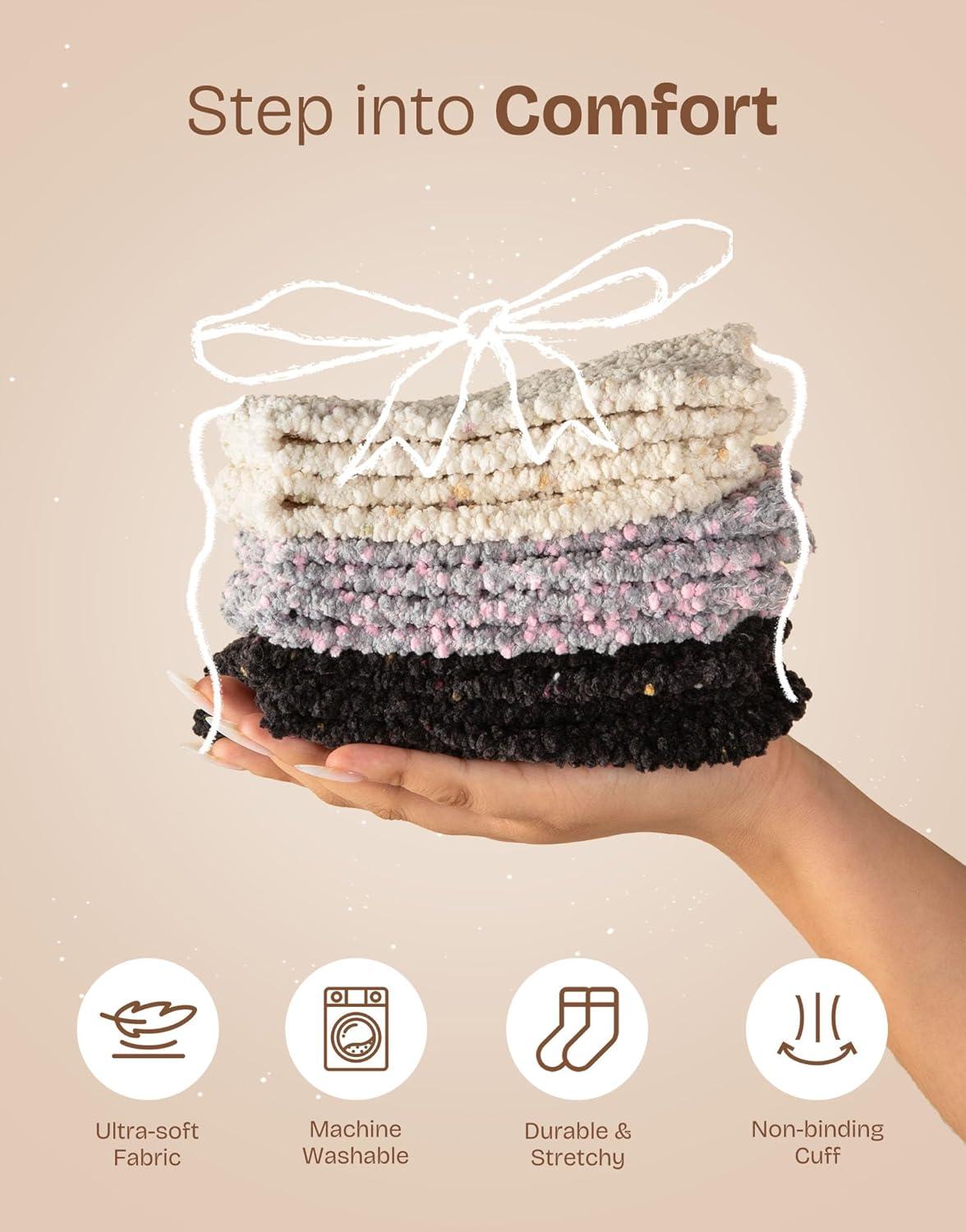 EverFoams Cozy Chenille Socks 3-Pair Set,Timeless Mix,Free Size