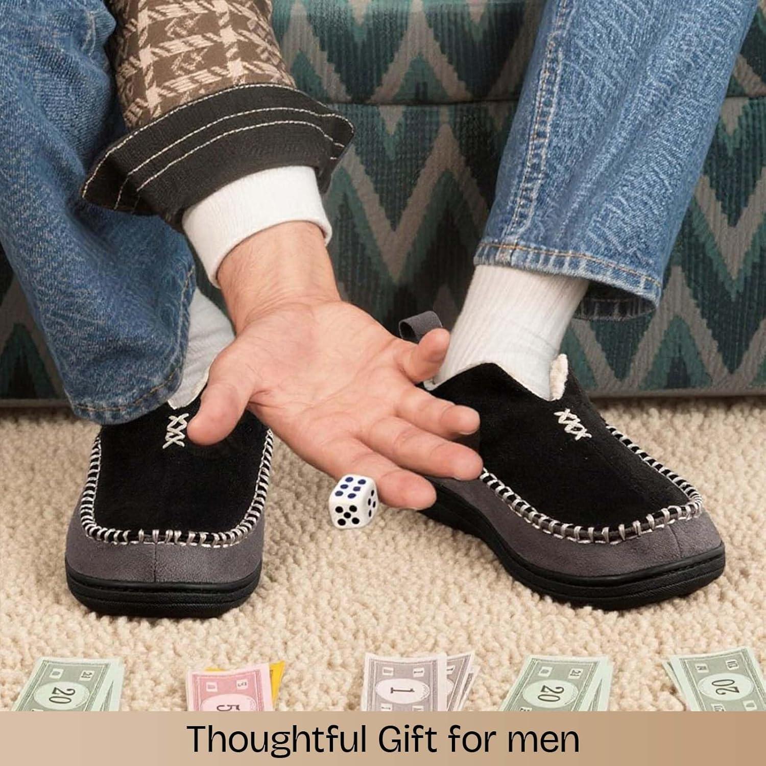 EverFoams Men’s Moccasin Slippers Memory Foam Indoor/Outdoor Warm Suede House Shoes with Fuzzy Sherpa Lining(Black)