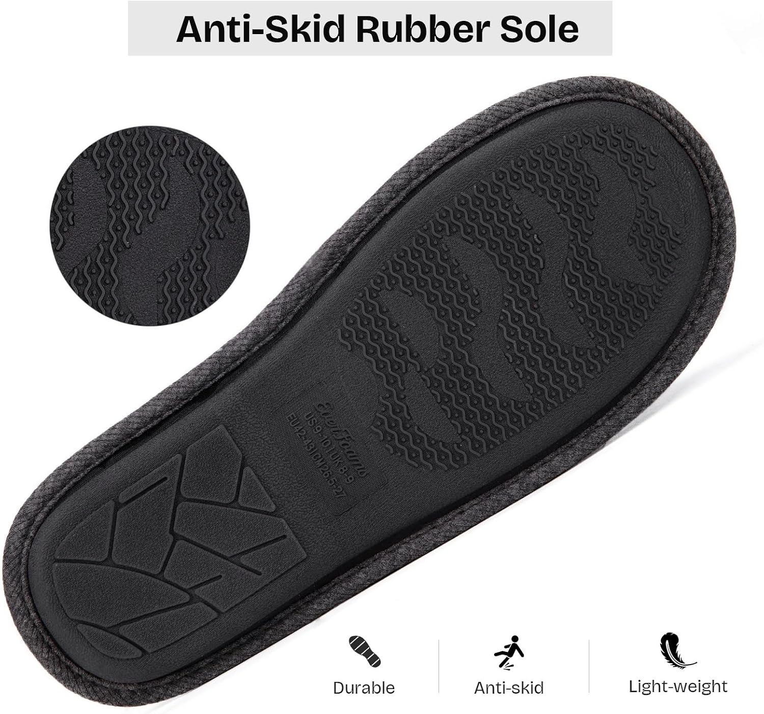 EverFoams Men’s Cotton Knit Slippers Lightweight Memory Foam Indoor Breathable House Shoes with Anti-Skid Sole(Lead Gray)