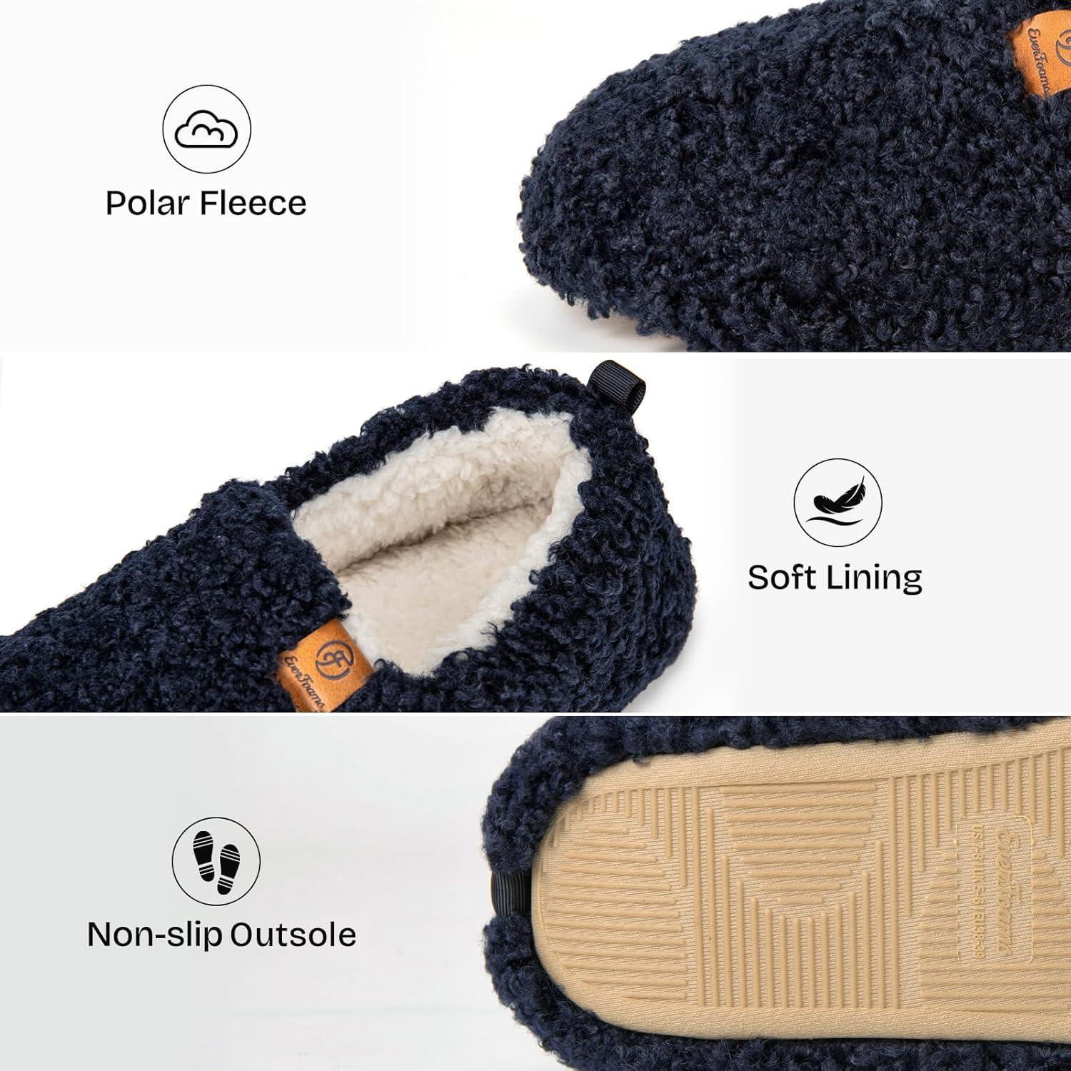EverFoams Women’s Soft Curly Full Slippers Memory Foam Lightweight House Shoes Cozy Loafer with Polar Fleece Lining(Dark Navy)