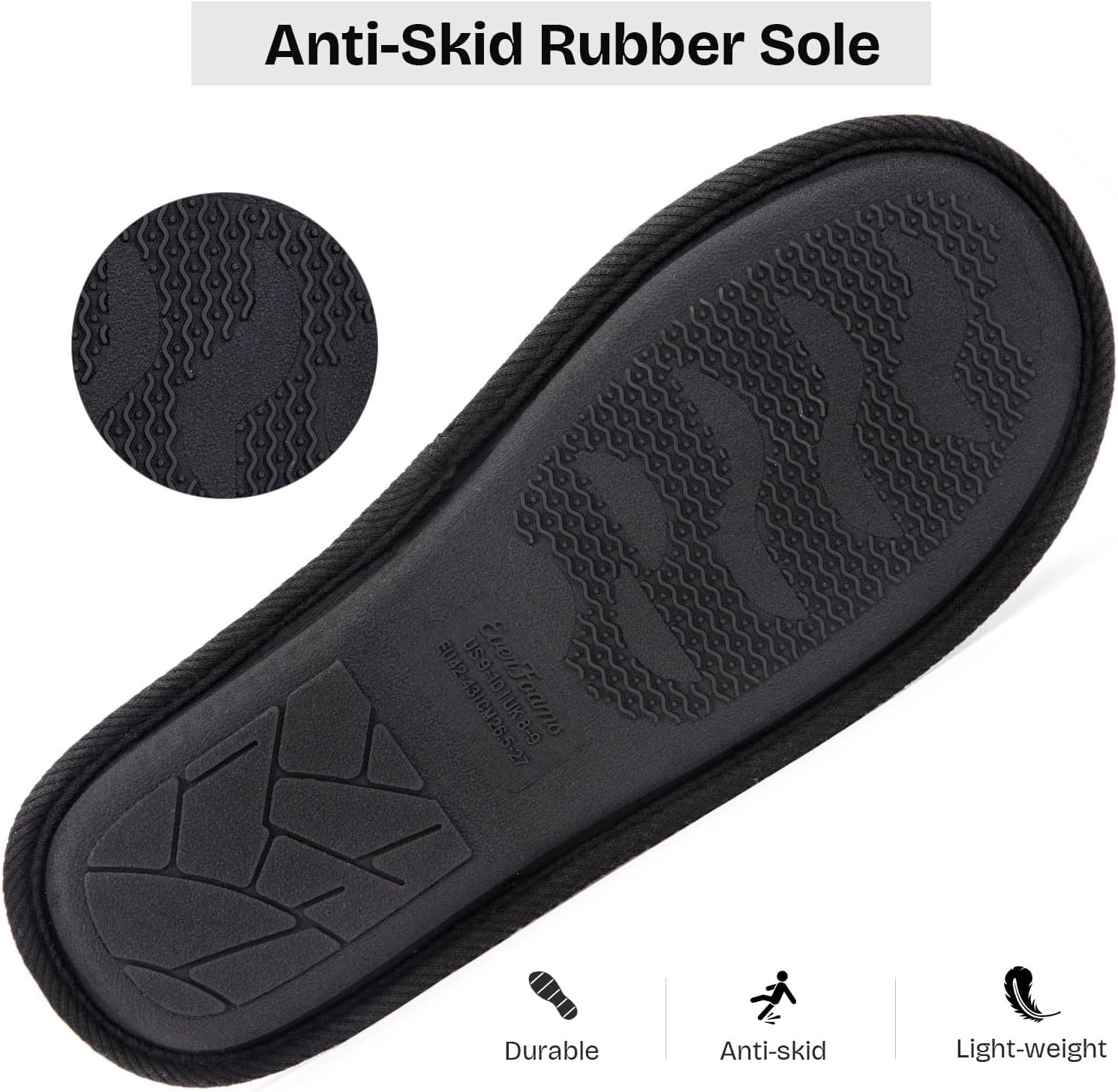 EverFoams Men’s Cotton Knit Slippers Lightweight Memory Foam Indoor Breathable House Shoes with Anti-Skid Sole(Spaceblack)