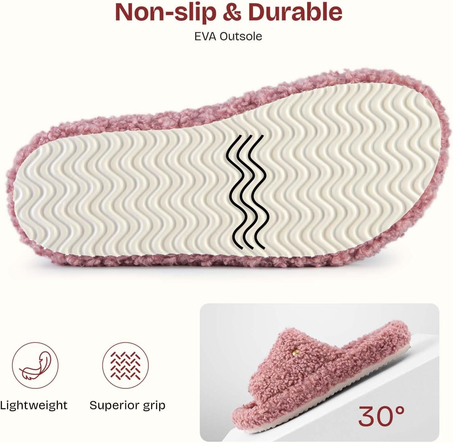 EverFoams Women’s Fashionable Open-toe Slippers with Cozy Plush Non-Slip Sole(Blush Pink)