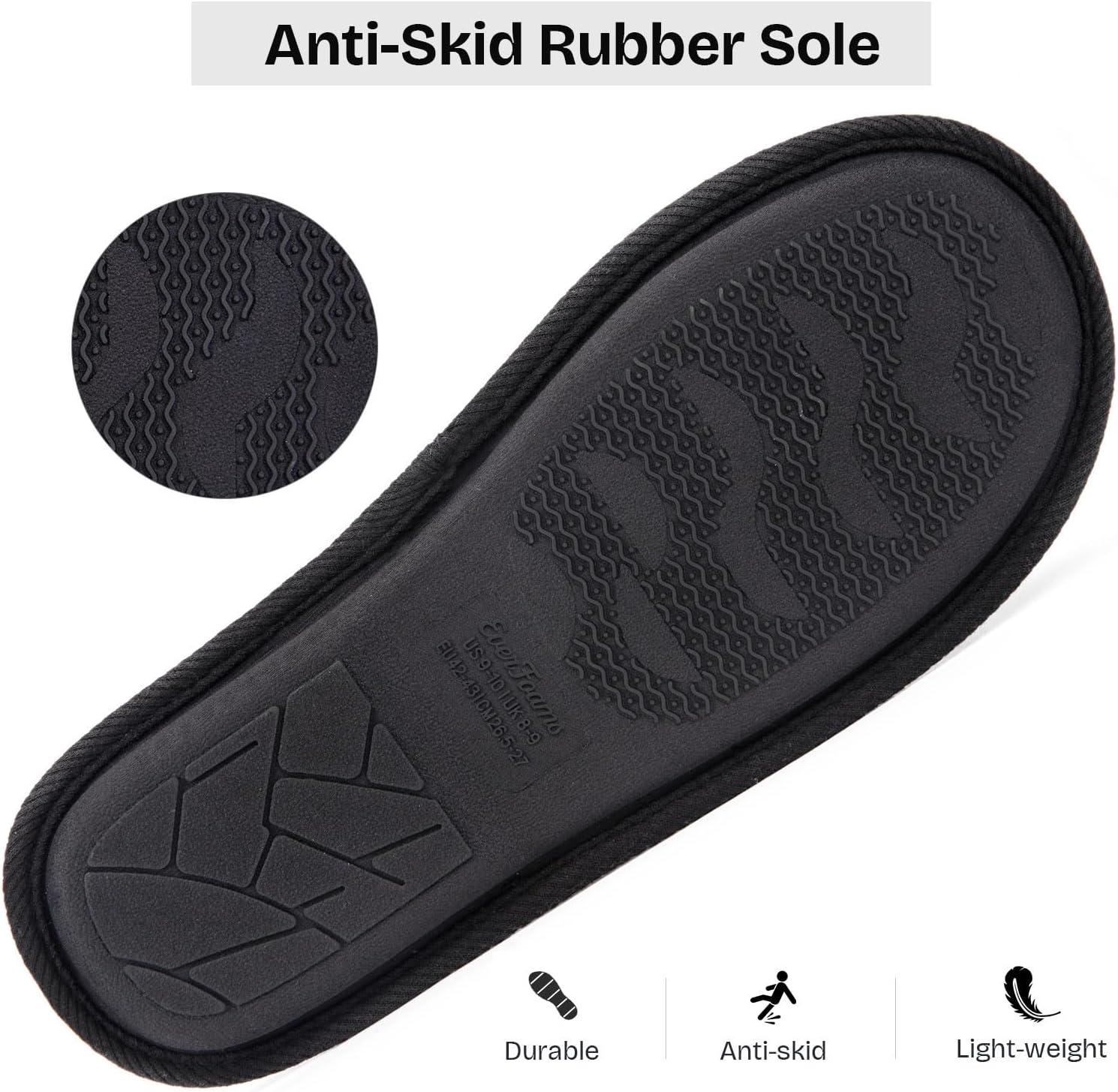 EverFoams Men’s Cotton Knit Slippers Lightweight Memory Foam Indoor House Shoes with Anti-Skid Sole(Spaceblack)