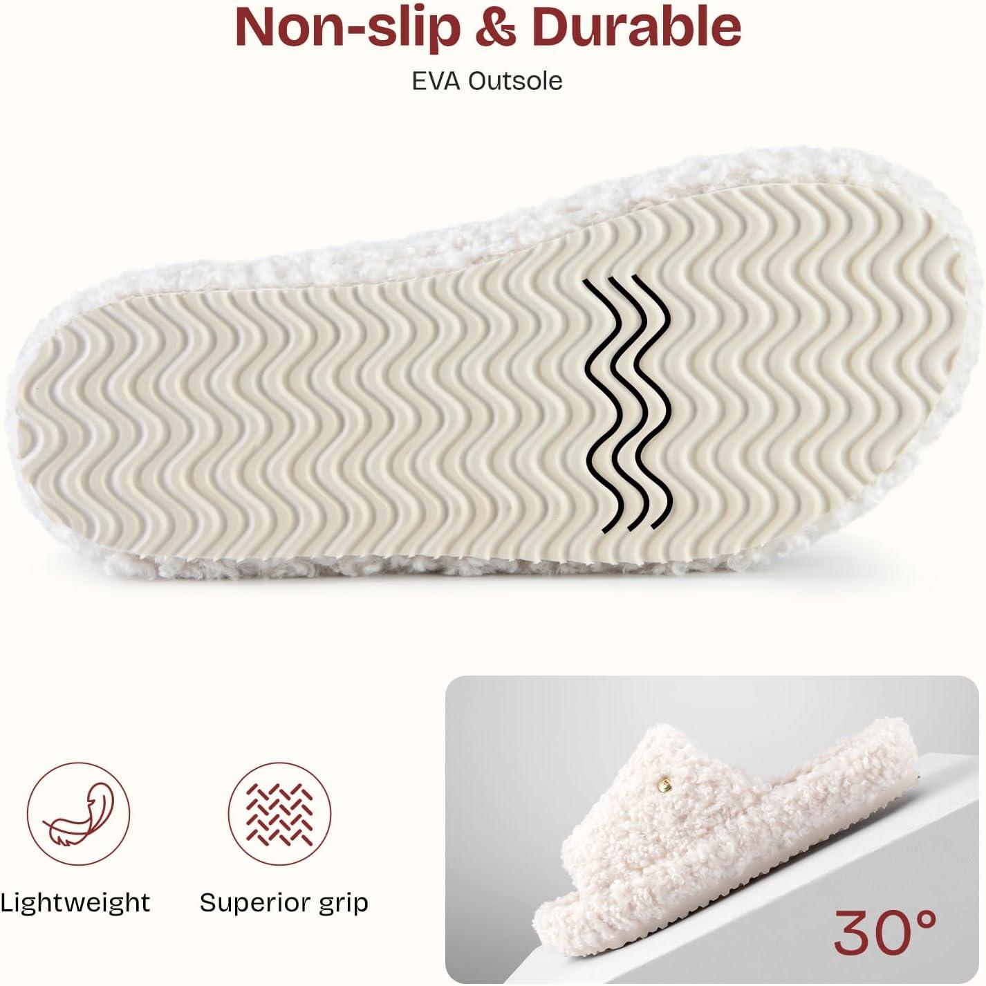 EverFoams Women’s Fashionable Open-toe Slippers with Cozy Plush Non-Slip Sole(Cream White)