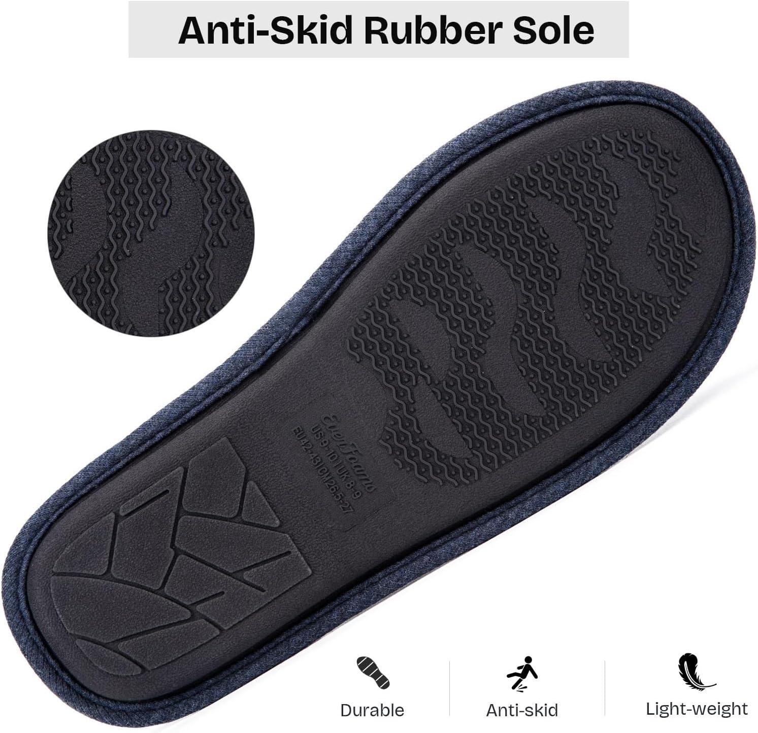 EverFoams Men’s Cotton Knit Slippers Lightweight Memory Foam Indoor House Shoes with Anti-Skid Sole(Navy Blue)