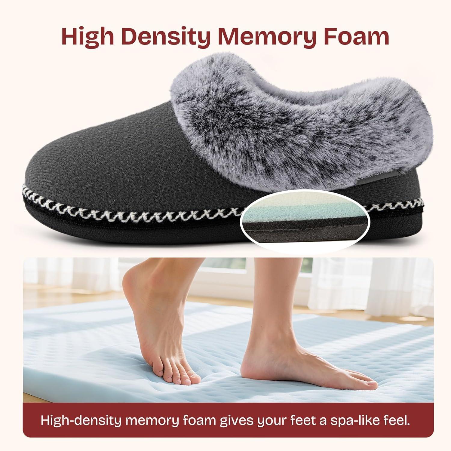 EverFoams Women’s Bootie Slippers Warm Soft Comfy Memory Foam Non-slip Indoor House Shoes with Fluffy Collar(Grey)
