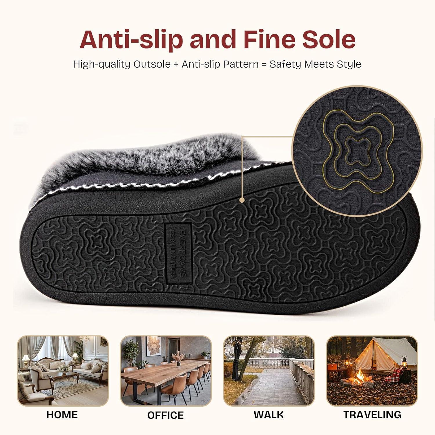 EverFoams Women’s Bootie Slippers Warm Soft Comfy Memory Foam Non-slip Indoor House Shoes with Fluffy Collar(Grey)