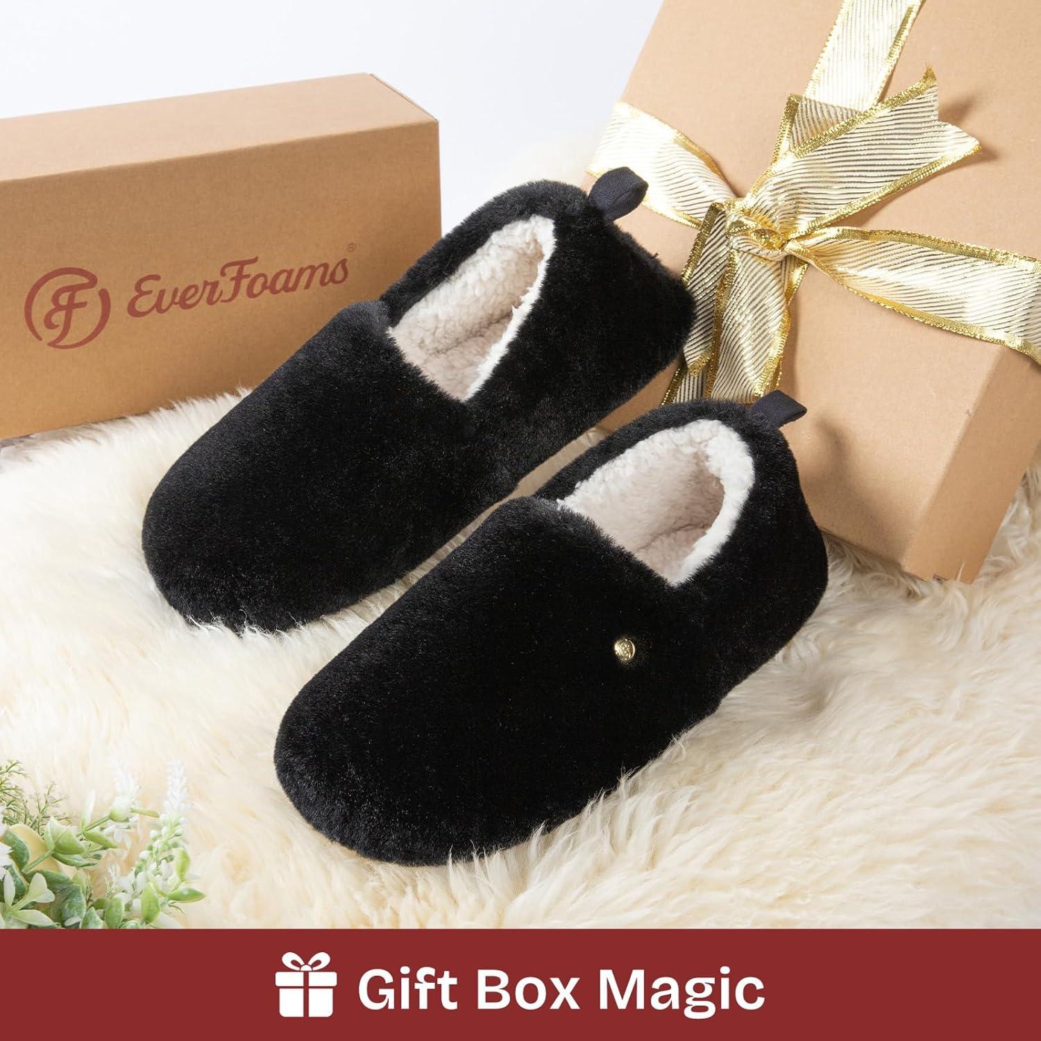 EverFoams Women’s Closed Back Slippers Fuzzy Faux Wool Soft Lightweight Non Slip House Shoes(Dark Black)