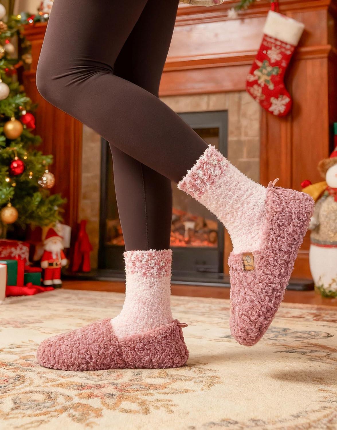 EverFoams Women’s Winer Slipper Socks Set – Women’s Bootie Slippers (Size 6, Purple) – Cozy Chenille Socks 3-Pair Set (Free Size, Cute Girly)