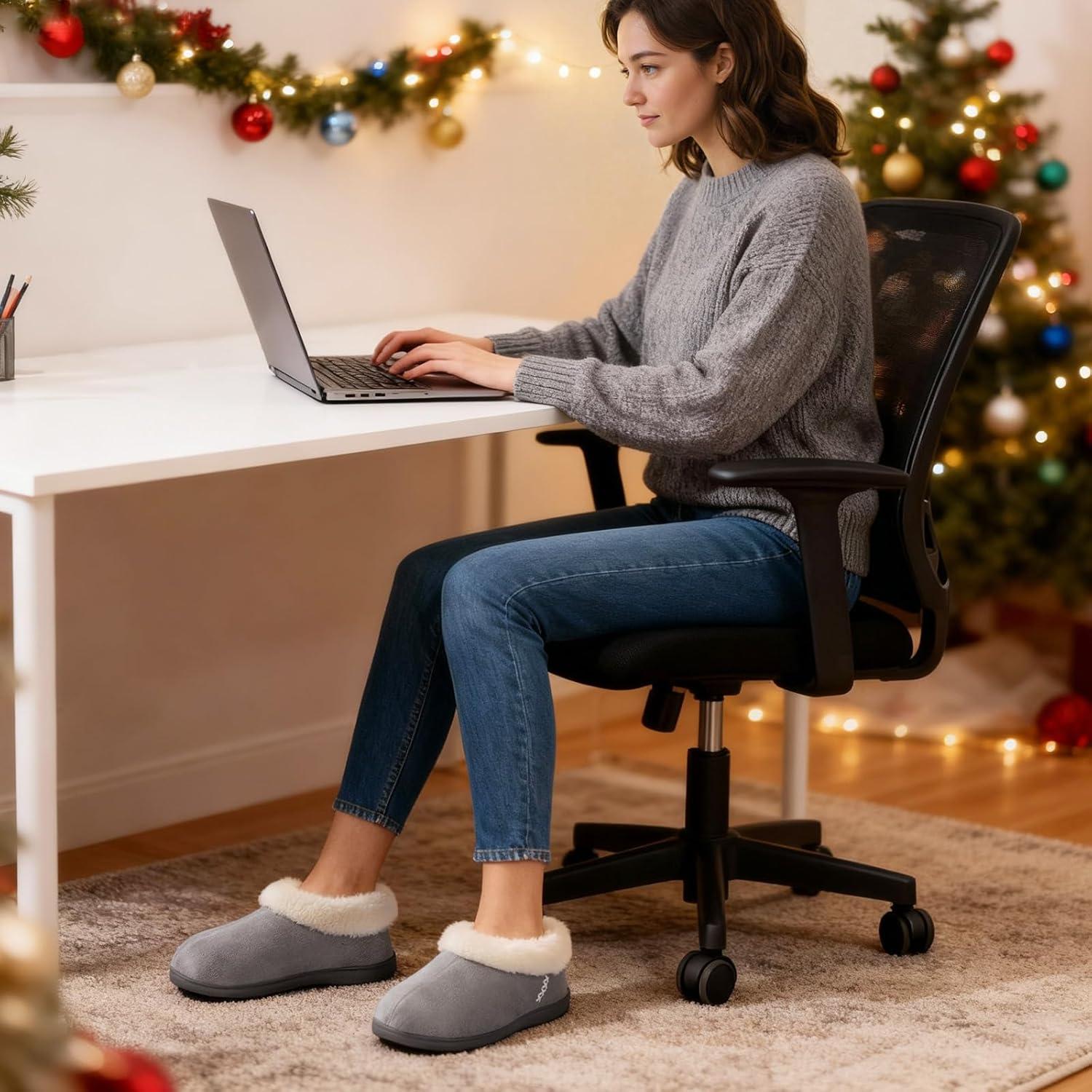 EverFoams Women’s Set of 2 Pairs – Women’s Bootie Slippers (Size 10, Purple) – Microsuede Cozy Memory Foam Slippers (Size 7, Grey)