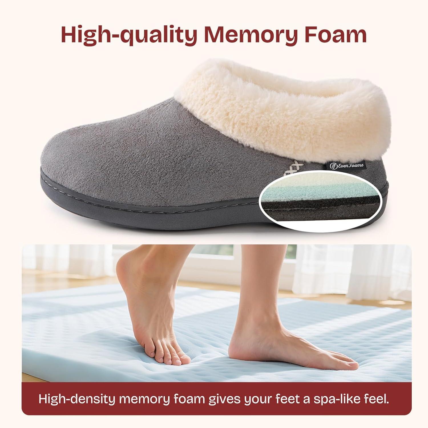 EverFoams Women’s Set of 2 Pairs – Women’s Bootie Slippers (Size 10, Purple) – Microsuede Cozy Memory Foam Slippers (Size 7, Grey)