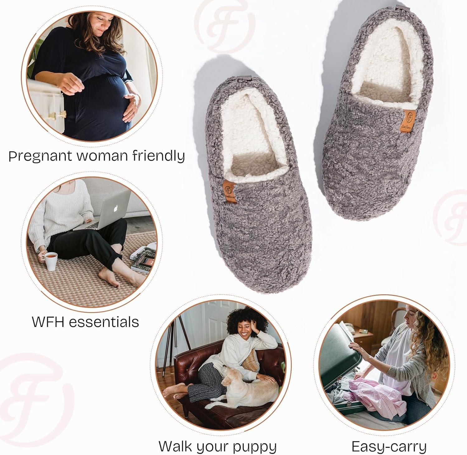 EverFoams Warm Women’s Slippers Socks Set – Soft Full Cozy Loafer Slippers (Size 9-10, Grey) – Cozy Chenille Socks 3-Pair Set (Free Size, Timeless Mix)