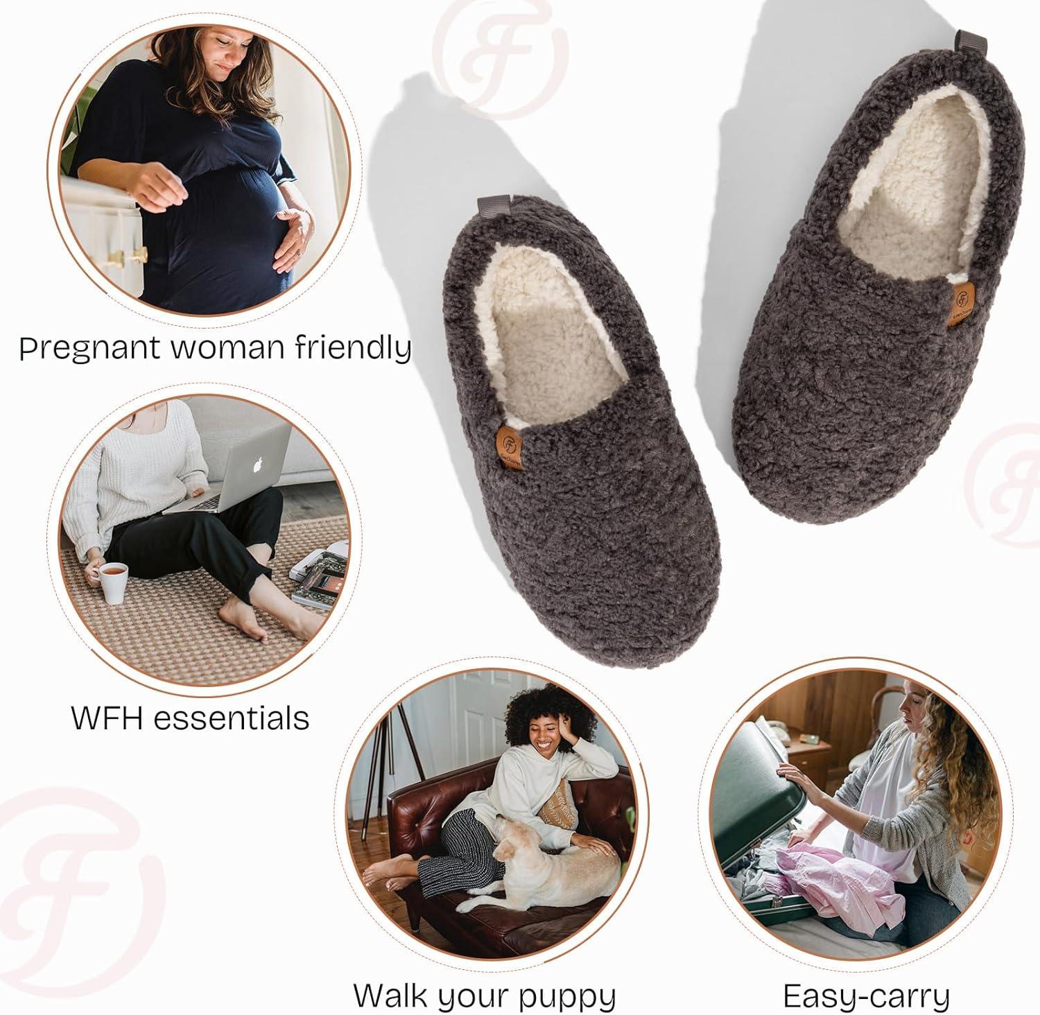 EverFoams Warm Women’s Slippers Socks Set – Soft Full Cozy Loafer Slippers (Size 8.5, Dark Grey) – Cozy Chenille Socks 3-Pair Set (Free Size, Misty Pastels)