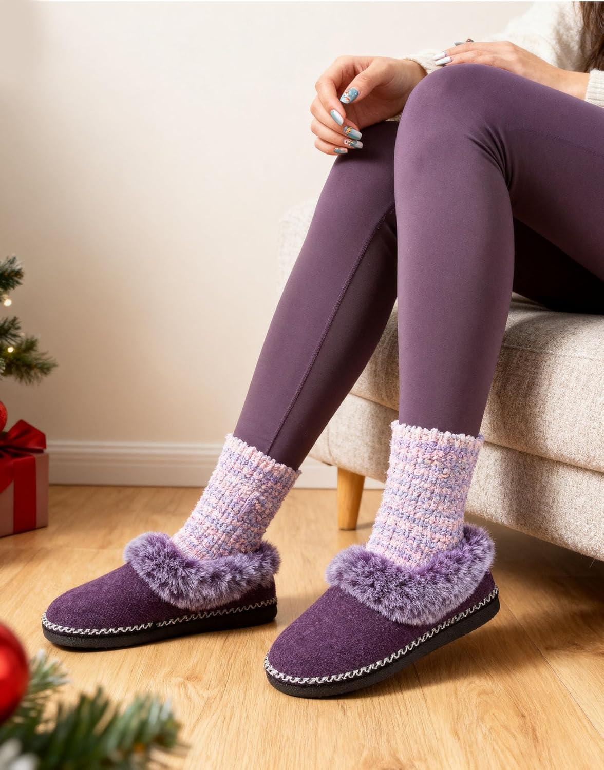 EverFoams Warm Women’s Slippers Socks Set – Soft Full Cozy Loafer Slippers (Size 8.5, Grey) – Cozy Chenille Socks 3-Pair Set (Free Size, Fairy Fluff)