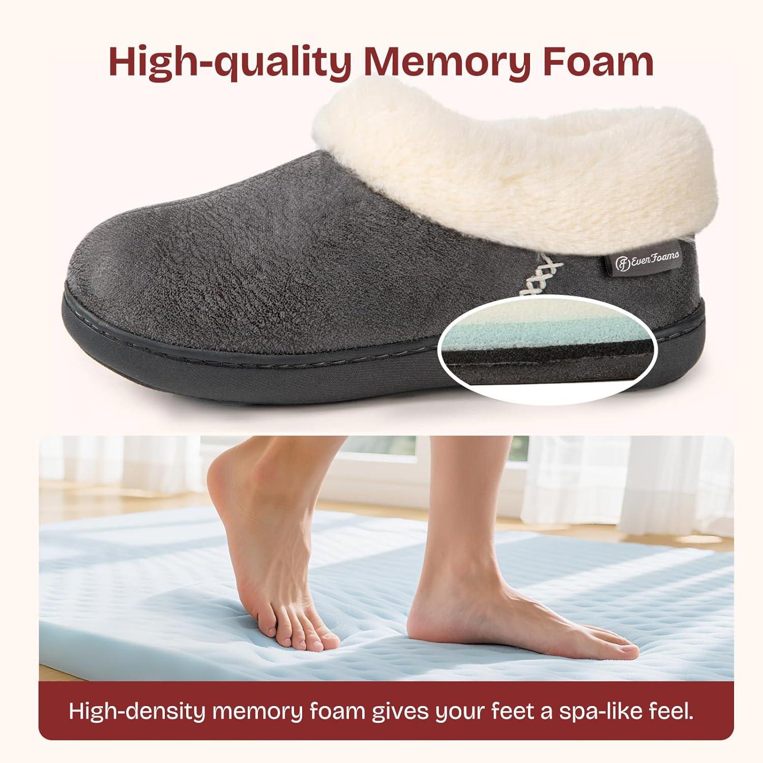EverFoams Women’s Set of 2 Pairs – Women’s Bootie Slippers (Size 10, Black) – Microsuede Cozy Memory Foam Slippers (Size 8, Dark Grey)
