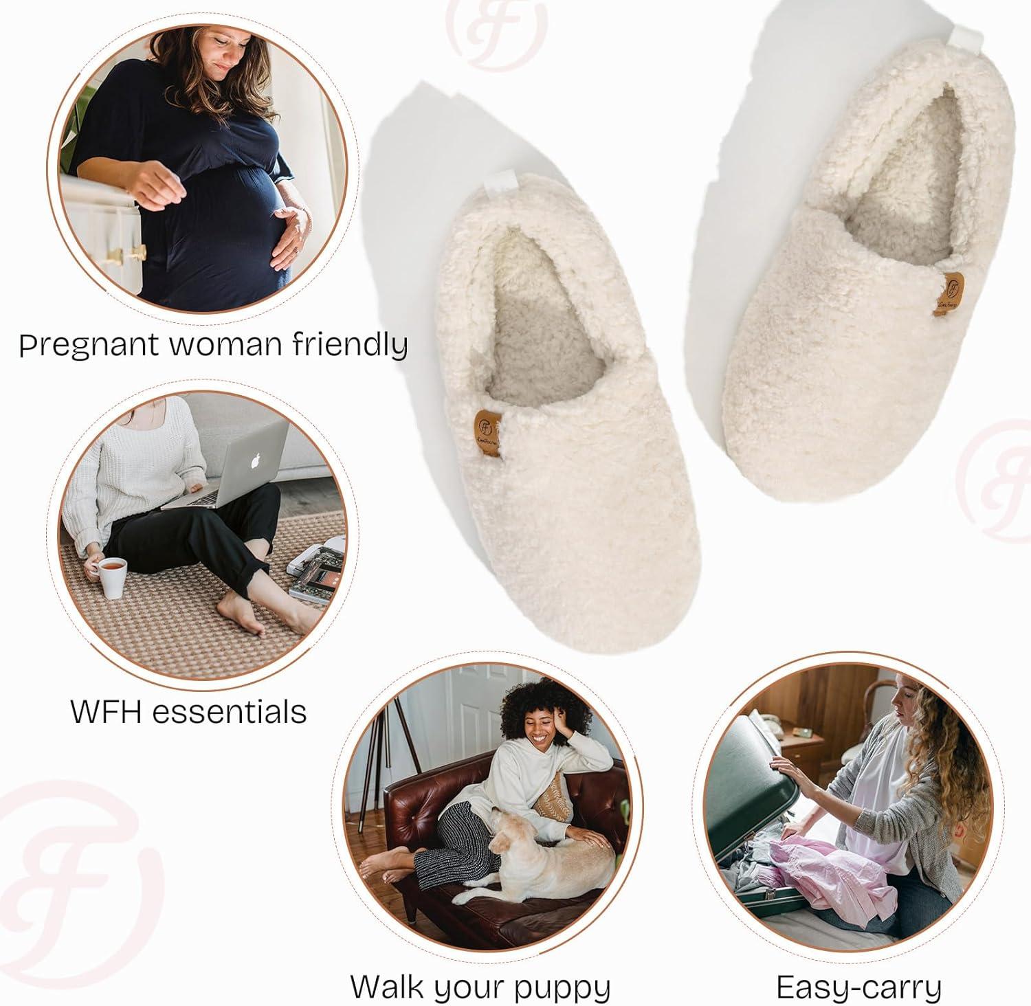 EverFoams Women’s Soft Curly Full Slippers Memory Foam Lightweight House Shoes Cozy Loafer with Polar Fleece Lining(White)
