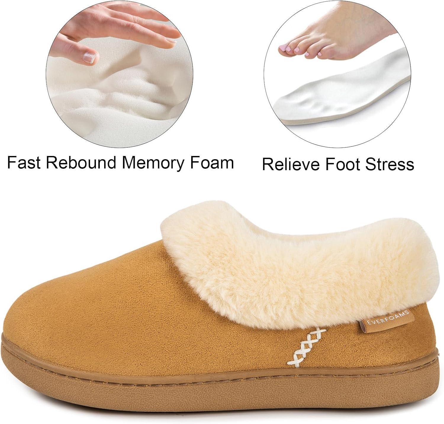 EverFoams Women’s Slippers Set- Microsuede Slippers(Tan, Size 9-10) – Fuzzy Slip-on Slippers(Black, Size 9-10)