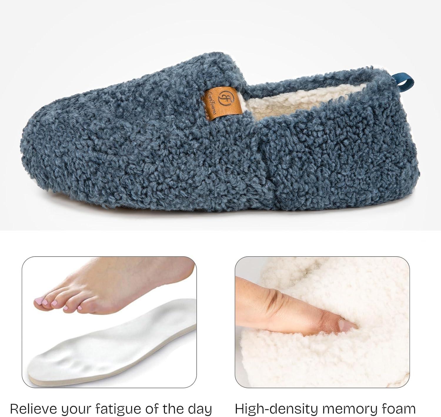 EverFoams Warm Women’s Slippers Socks Set – Soft Full Cozy Loafer Slippers (Size 7-8, Blue) – Cozy Chenille Socks 3-Pair Set (Free Size, Cute Girly)