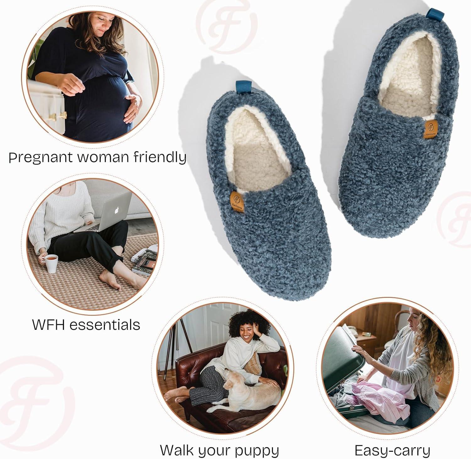 EverFoams Warm Women’s Slippers Socks Set – Soft Full Cozy Loafer Slippers (Size 7-8, Blue) – Cozy Chenille Socks 3-Pair Set (Free Size, Cute Girly)