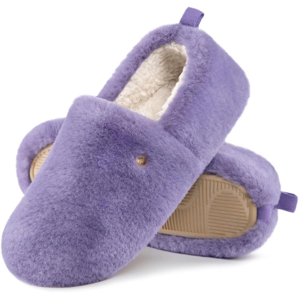 EverFoams Women’s Closed Back Slippers Fuzzy Faux Wool Soft Lightweight Non Slip House Shoes(Light Purple)