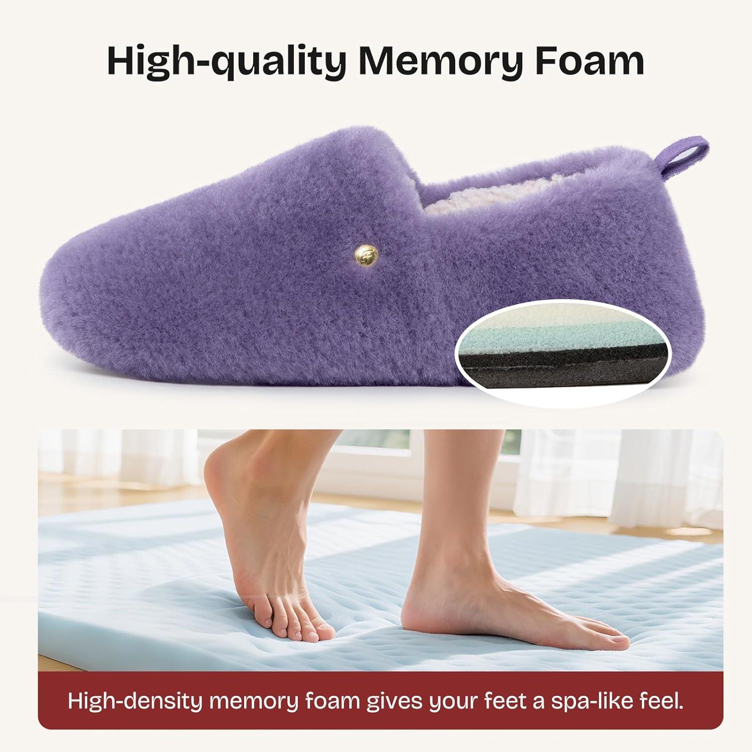 EverFoams Women’s Closed Back Slippers Fuzzy Faux Wool Soft Lightweight Non Slip House Shoes(Light Purple)
