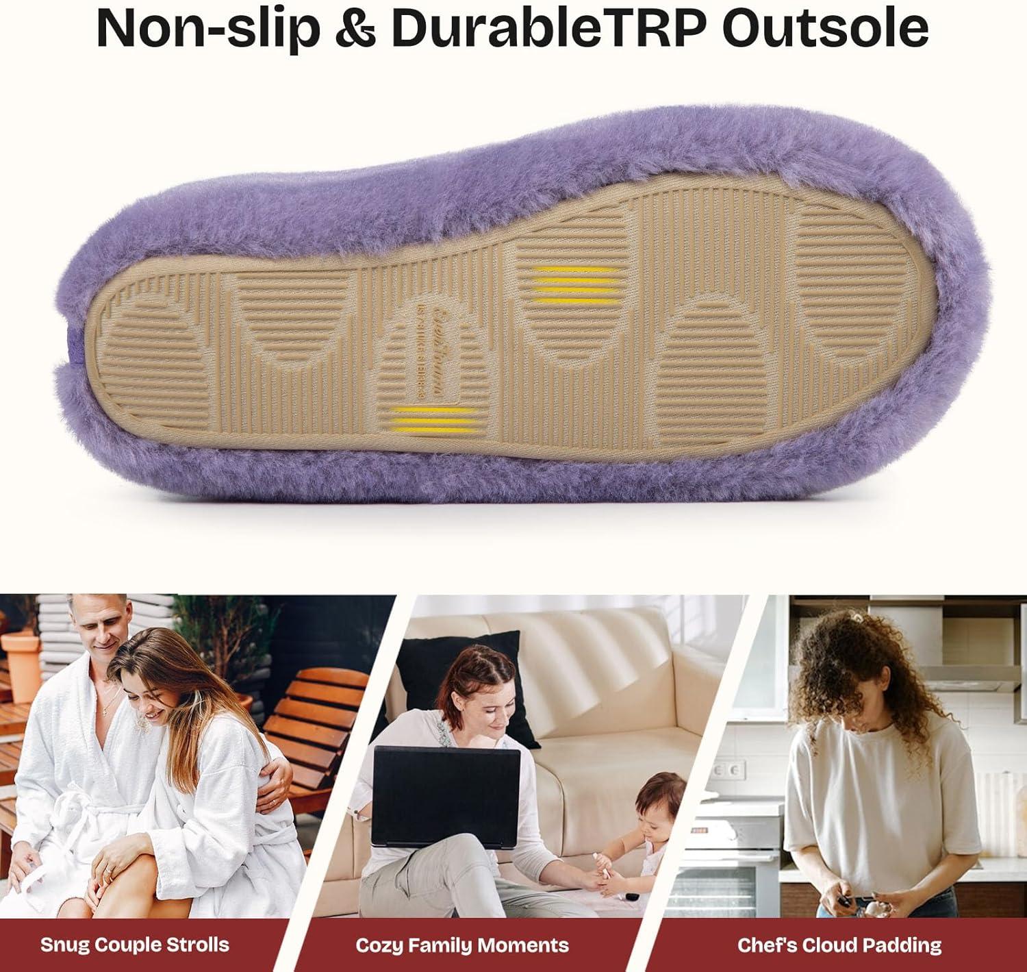 EverFoams Women’s Closed Back Slippers Fuzzy Faux Wool Soft Lightweight Non Slip House Shoes(Light Purple)