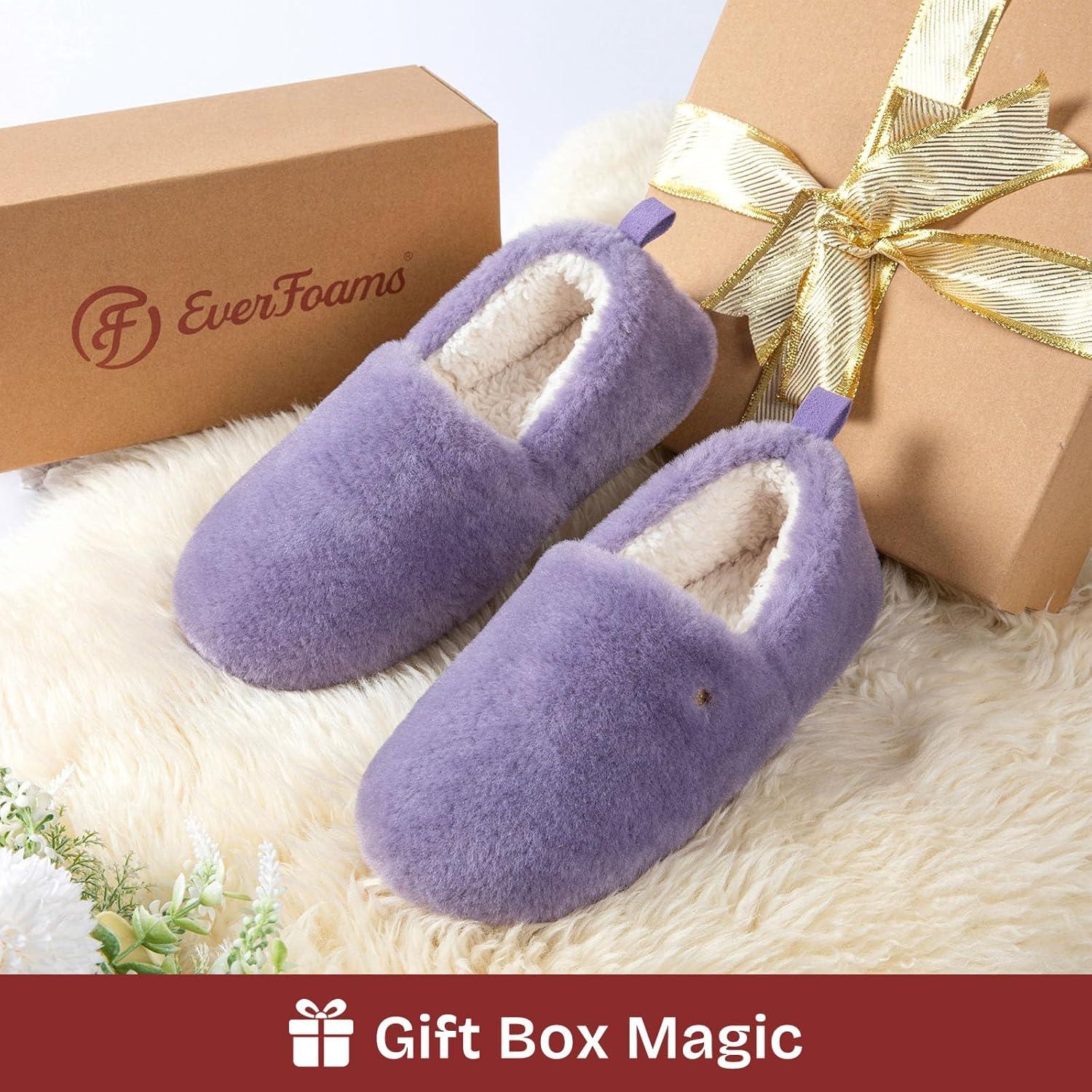 EverFoams Women’s Closed Back Slippers Fuzzy Faux Wool Soft Lightweight Non Slip House Shoes(Light Purple)