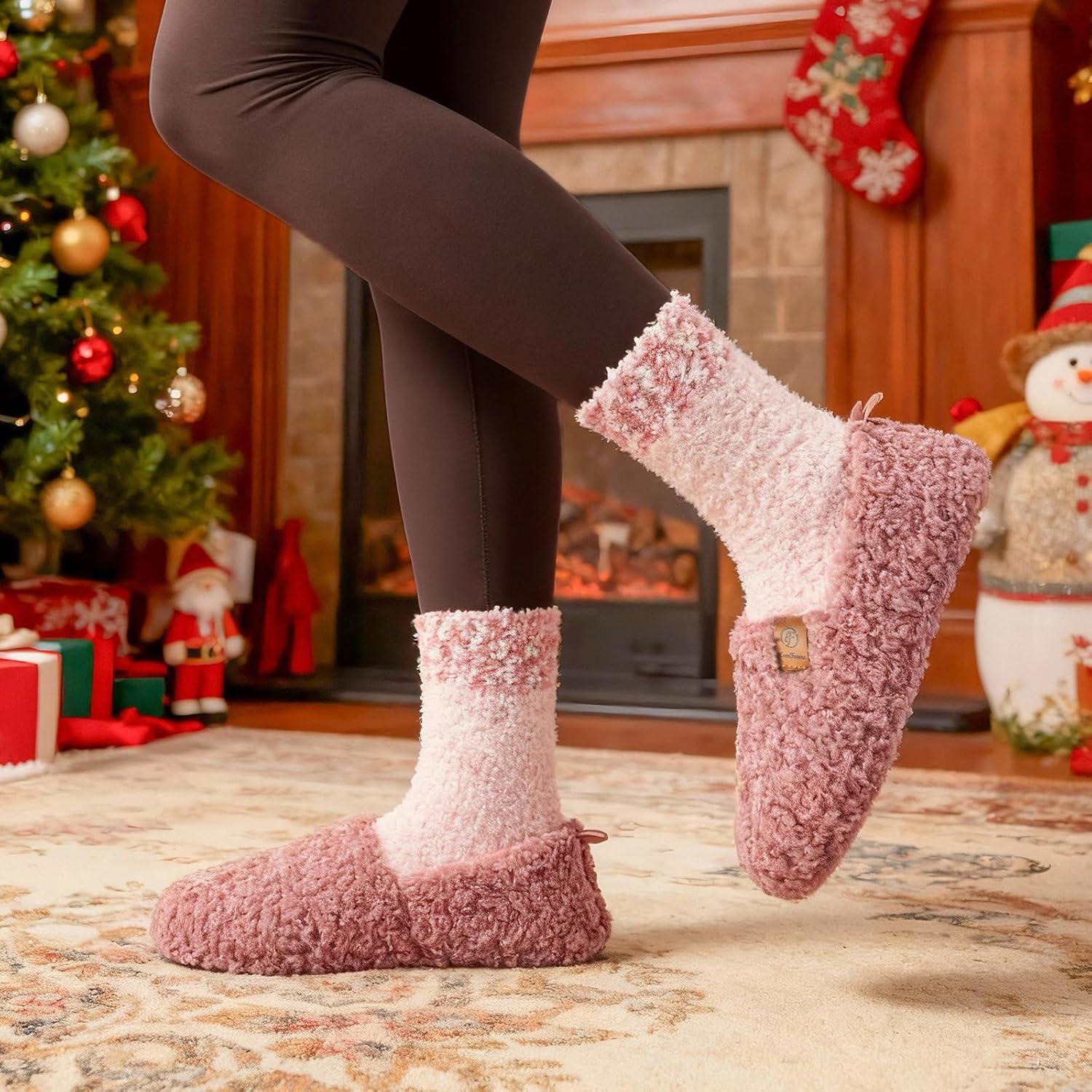 EverFoams Warm Women’s Slippers Socks Set – Soft Full Cozy Loafer Slippers (Size 7-8, Pink) – Cozy Chenille Socks 3-Pair Set (Free Size, Fairy Fluff)