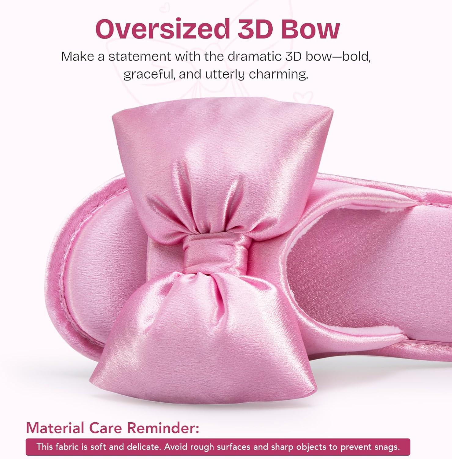 EverFoams Women’s Satin Open-Toe Bow Slippers Memory Foam Indoor Bedroom House Shoes(Pink Macaron)