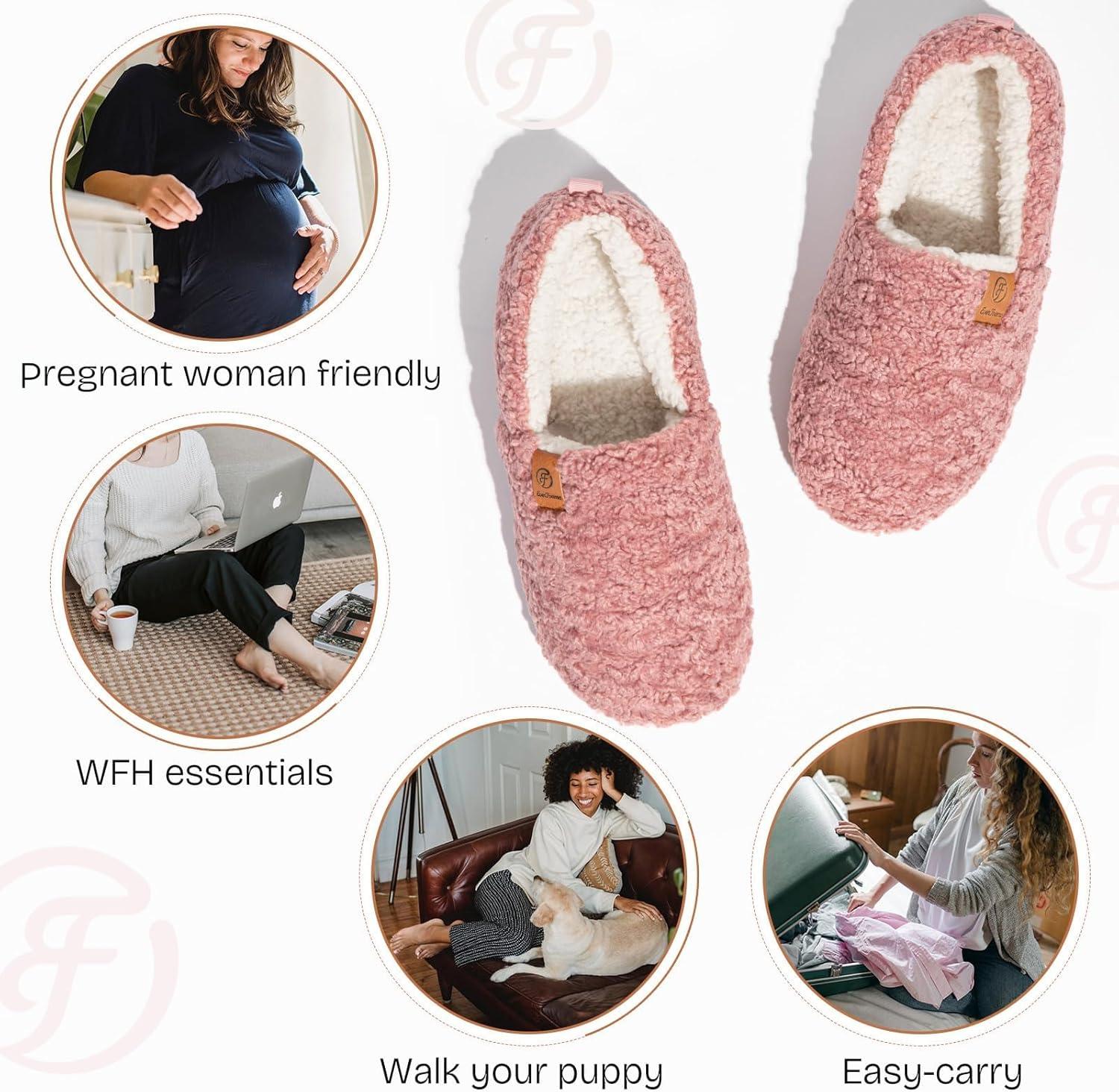 EverFoams Women’s Soft Curly Full Slippers Memory Foam Lightweight House Shoes Cozy Loafer with Polar Fleece Lining(Pink)