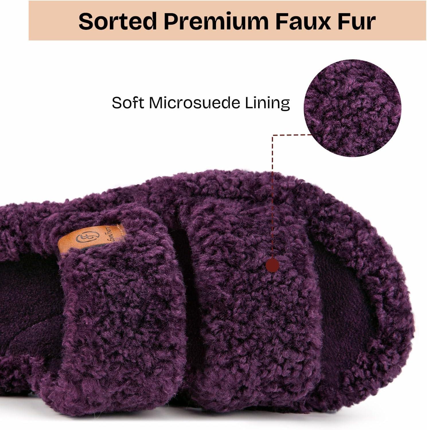 EverFoams Womens Fuzzy Open-toe Slippers Soft Comfy Memory Foam Indoor House Shoes(Plum Violet)