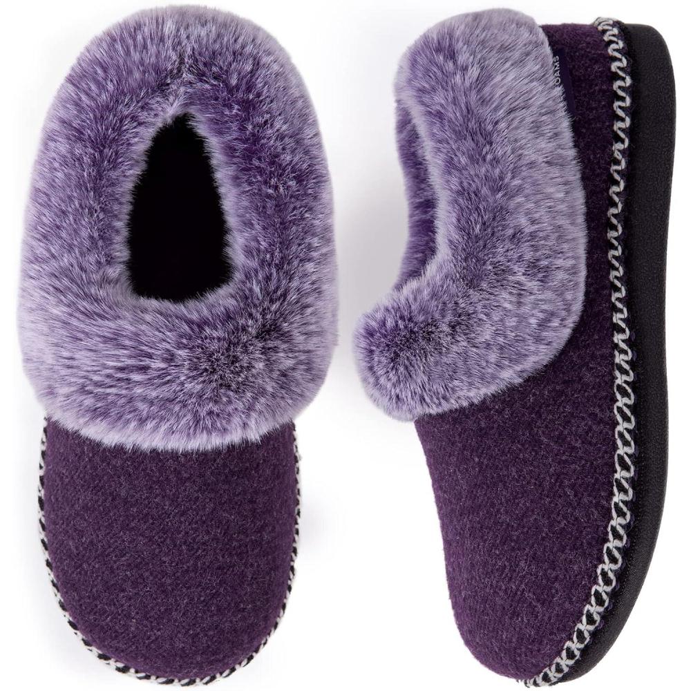 EverFoams Women’s Bootie Slippers Warm Soft Comfy Memory Foam Non-slip Indoor House Shoes with Fluffy Collar(Purple)