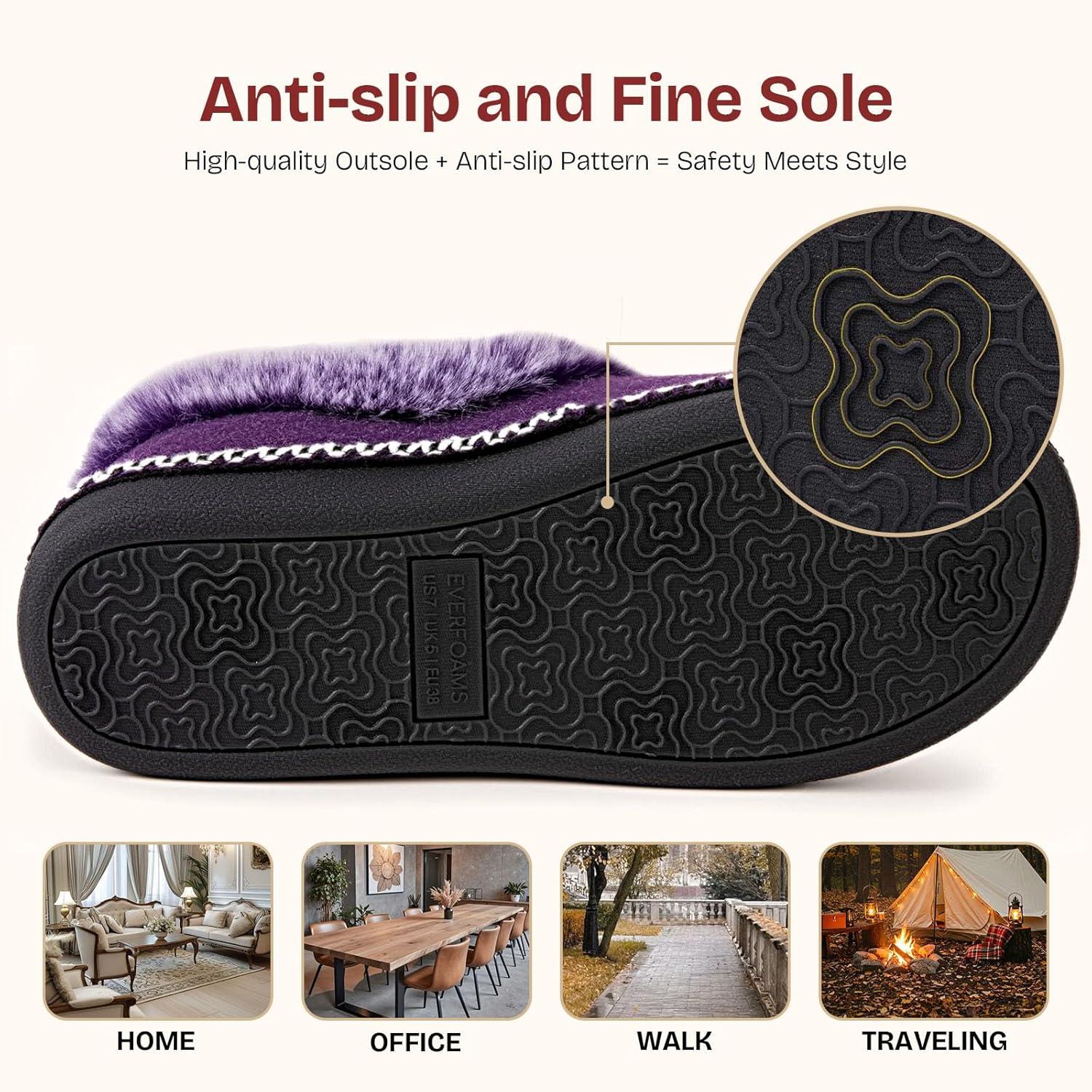 EverFoams Women’s Bootie Slippers Warm Soft Comfy Memory Foam Non-slip Indoor House Shoes with Fluffy Collar(Purple)