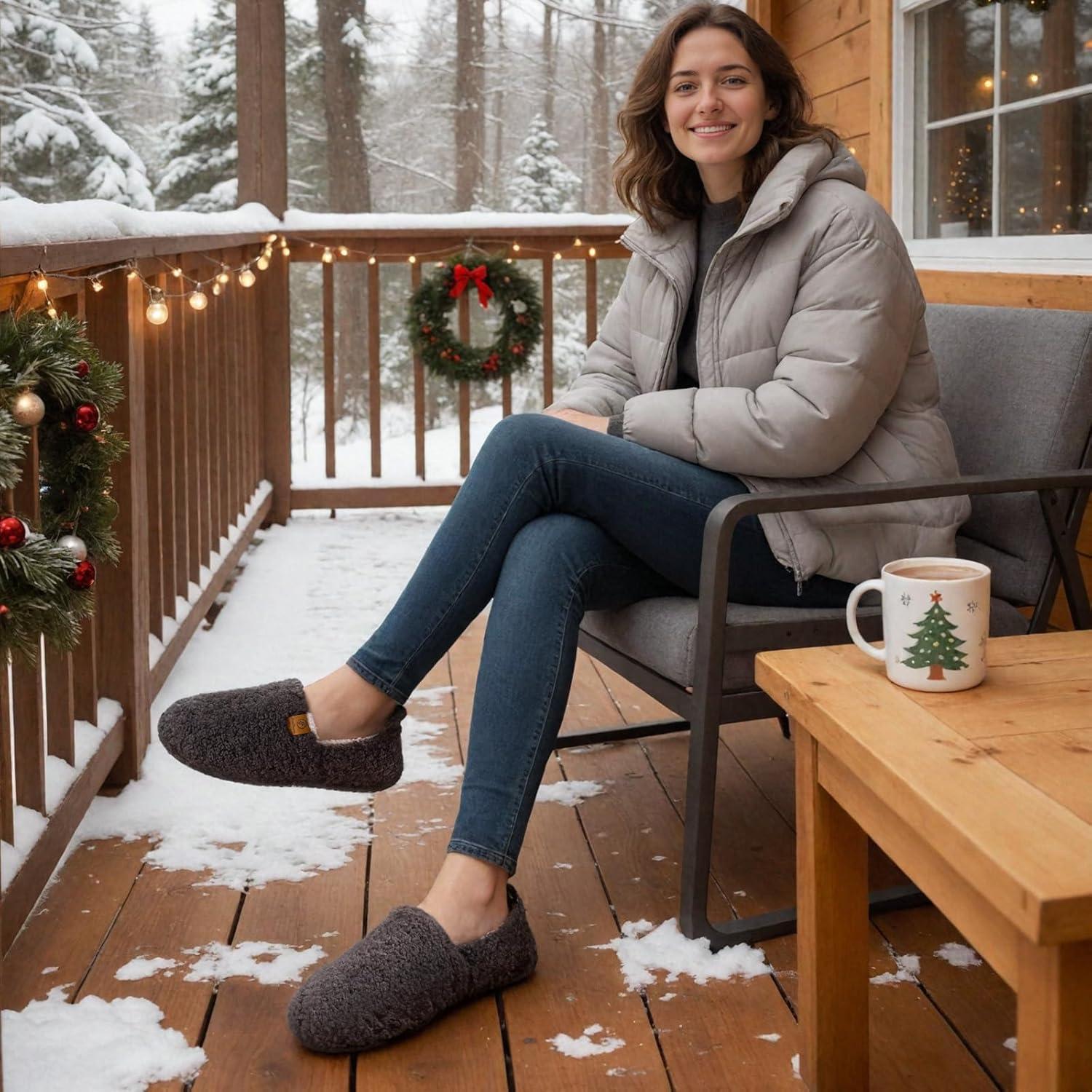 EverFoams Warm Women’s Slippers Socks Set – Soft Full Cozy Loafer Slippers (Size 8.5, Dark Grey) – Cozy Chenille Socks 3-Pair Set (Free Size, Fairy Fluff)