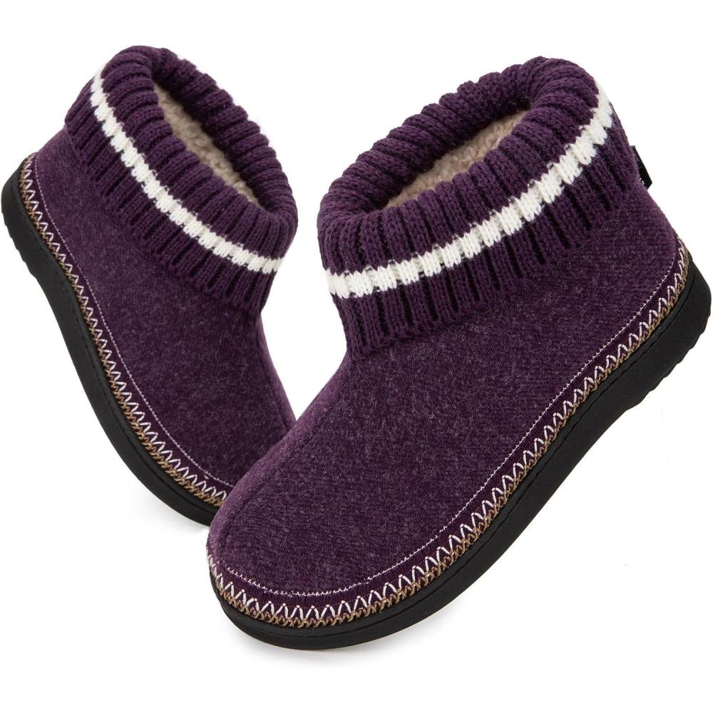 EverFoams Women’s Bootie Slippers Non-slip Comfy Winter Indoor House Shoes with Knitted Collar(Purple)