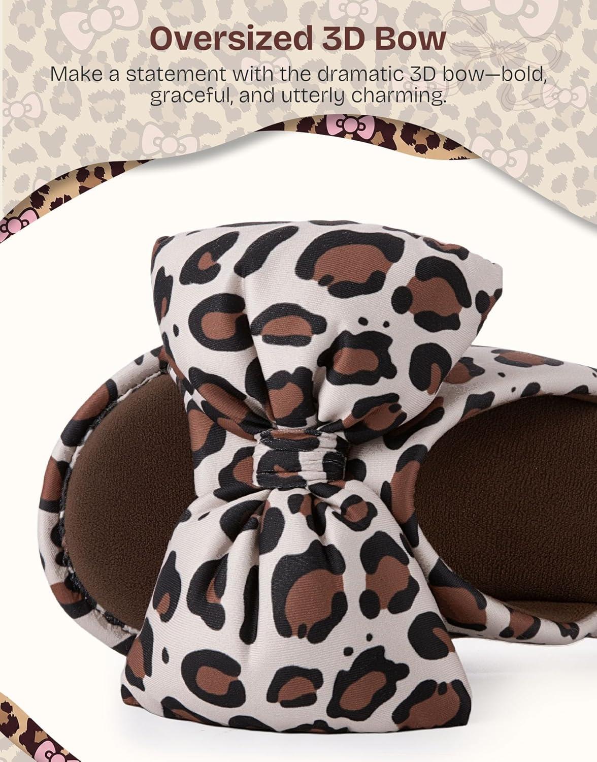 EverFoams Women’s Satin Open-Toe Bow Slippers Memory Foam Indoor Bedroom House Shoes(Wildcat Print)