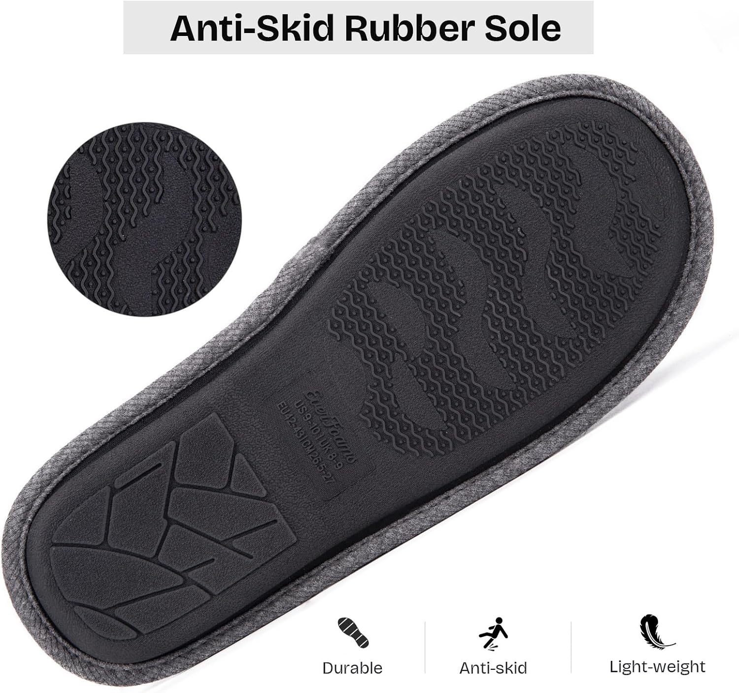 EverFoams Men’s Cotton Knit Slippers Lightweight Memory Foam Indoor Breathable House Shoes with Anti-Skid Sole(Grey)