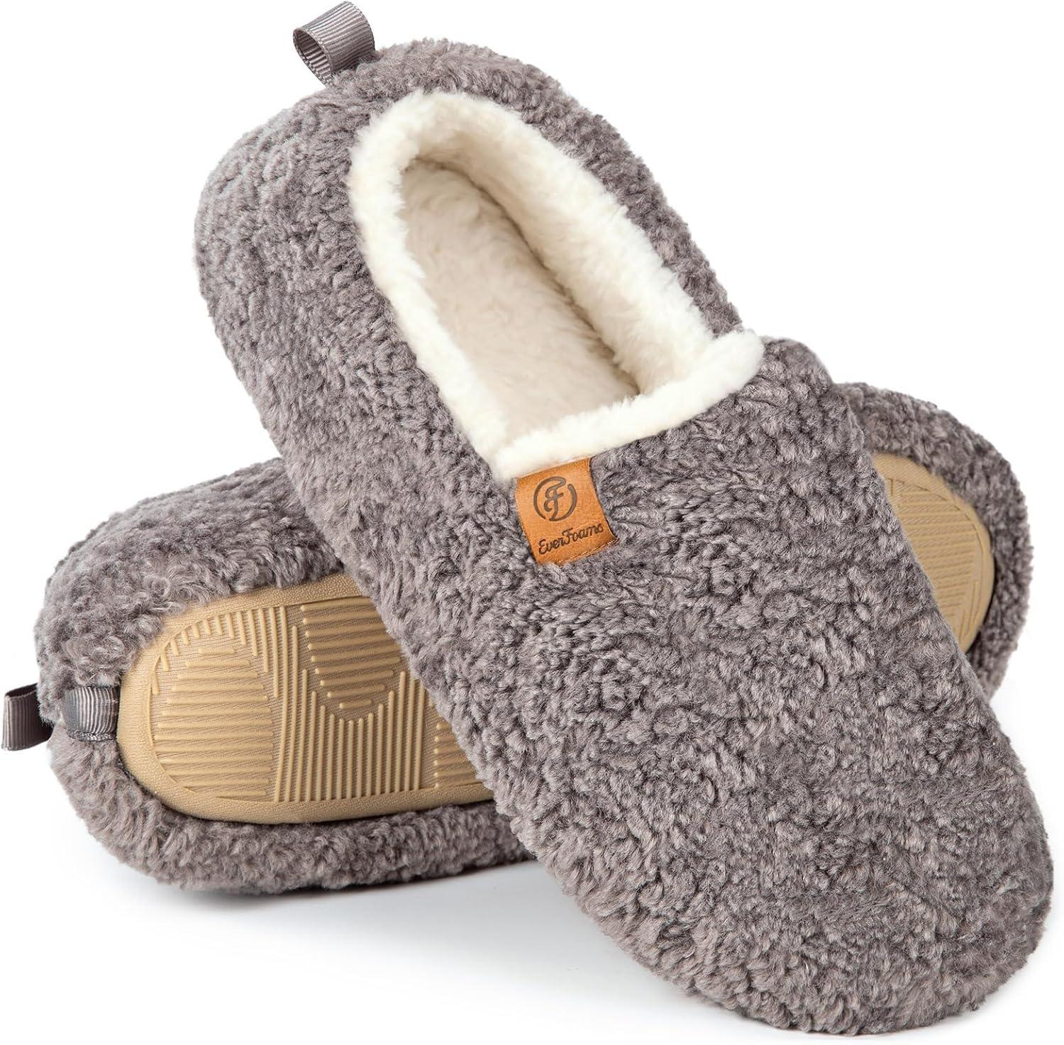 EverFoams Women’s Set of 2 Pairs – Women’s Soft Full Slippers (Size 7-8, Grey) – Women’s Open-toe Slippers (Size 7-8, Dark Black)