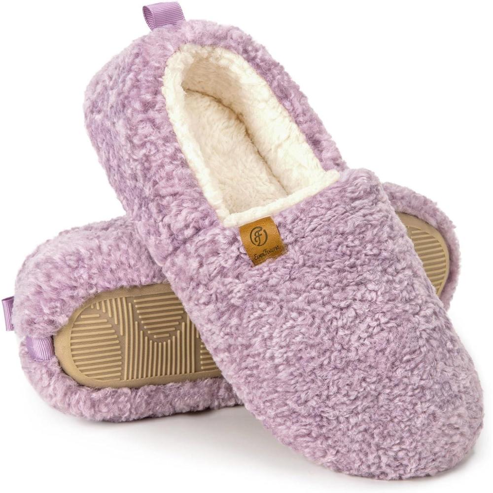 EverFoams Women’s Soft Curly Full Slippers Memory Foam Lightweight House Shoes Cozy Loafer with Polar Fleece Lining(Purple)