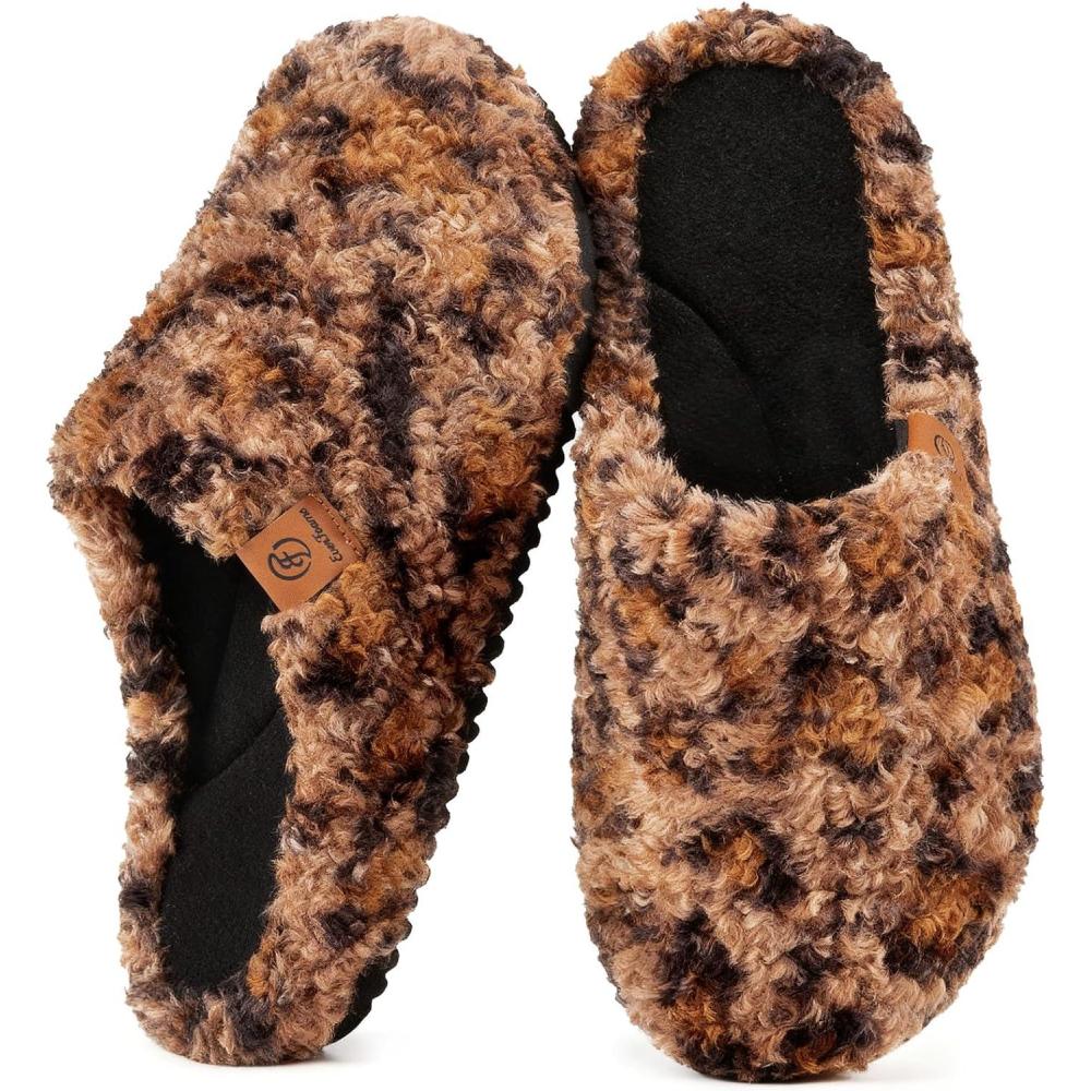 EverFoams Women‘s Fuzzy Clog Slippers with Slip on Footbed for Indoor Outdoor(Diva Spots)