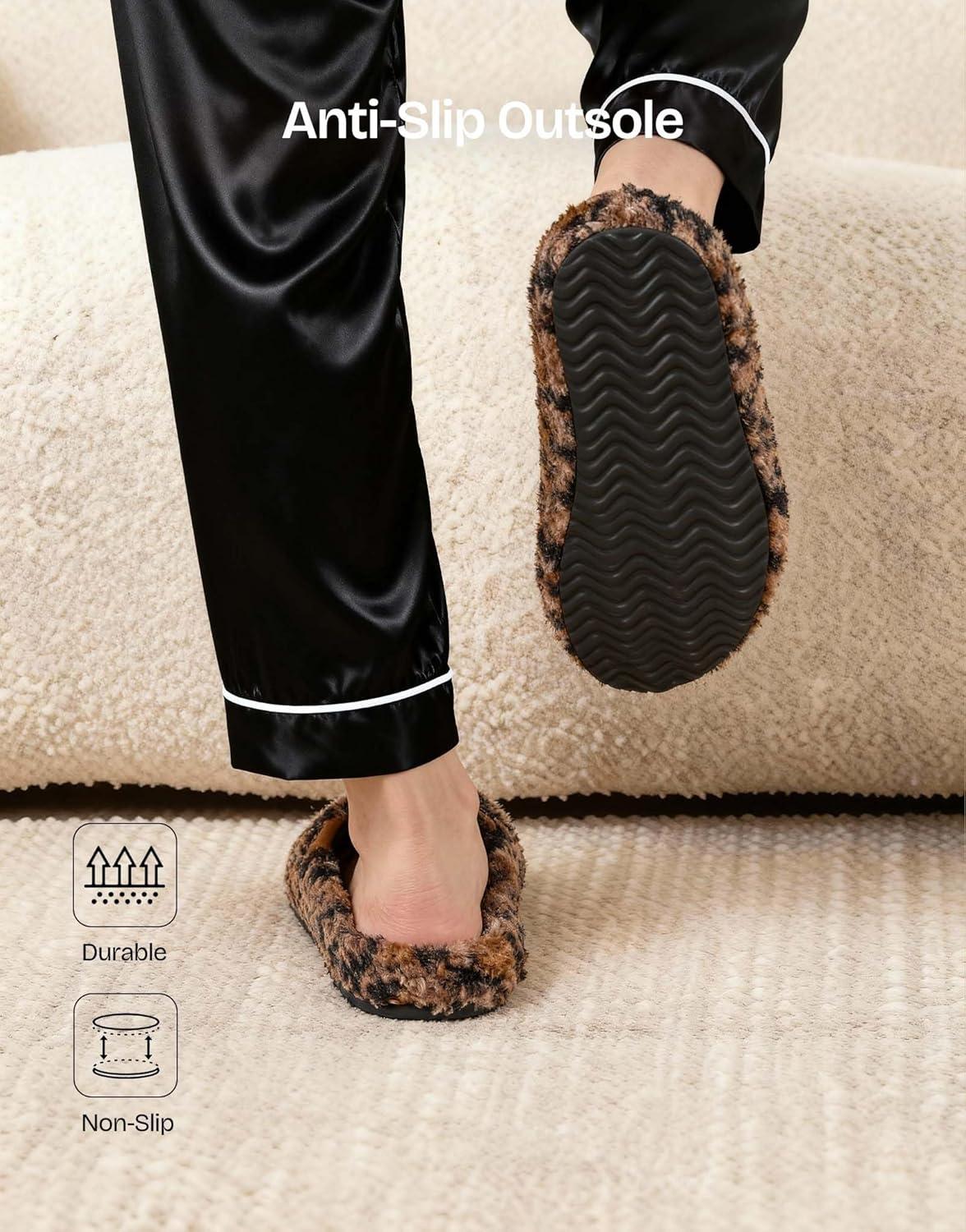 EverFoams Women‘s Fuzzy Clog Slippers with Slip on Footbed for Indoor Outdoor(Diva Spots)