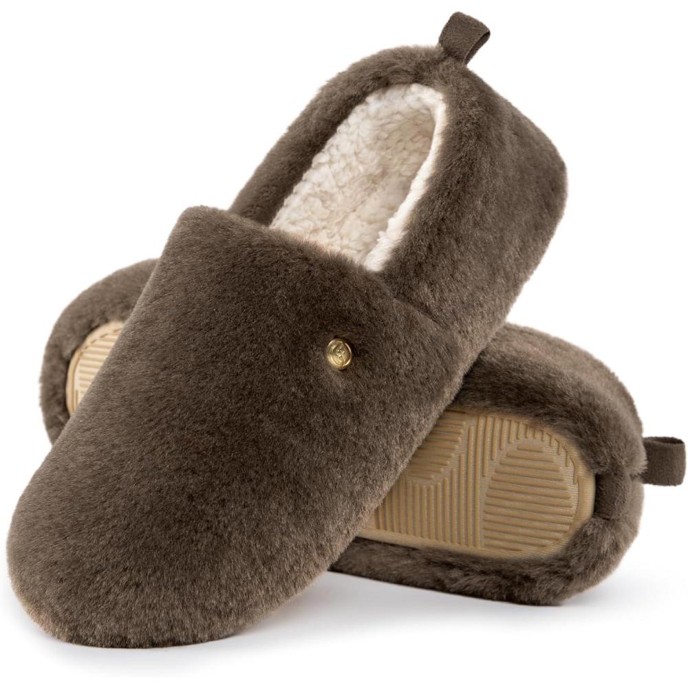 EverFoams Women’s Closed Back Slippers Fuzzy Faux Wool Soft Lightweight Non Slip House Shoes(Nutty Brown)