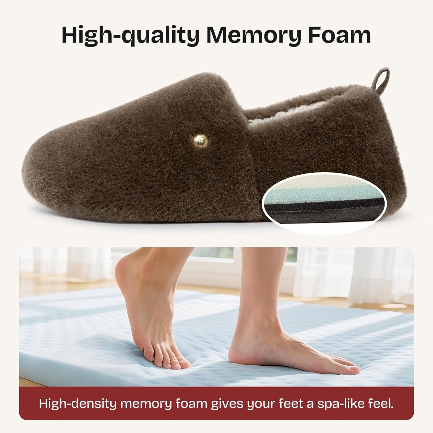 EverFoams Women’s Closed Back Slippers Fuzzy Faux Wool Soft Lightweight Non Slip House Shoes(Nutty Brown)