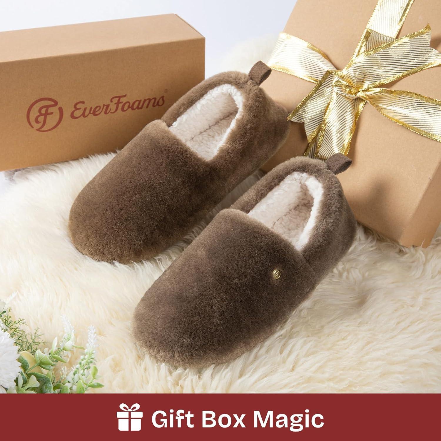 EverFoams Women’s Closed Back Slippers Fuzzy Faux Wool Soft Lightweight Non Slip House Shoes(Nutty Brown)