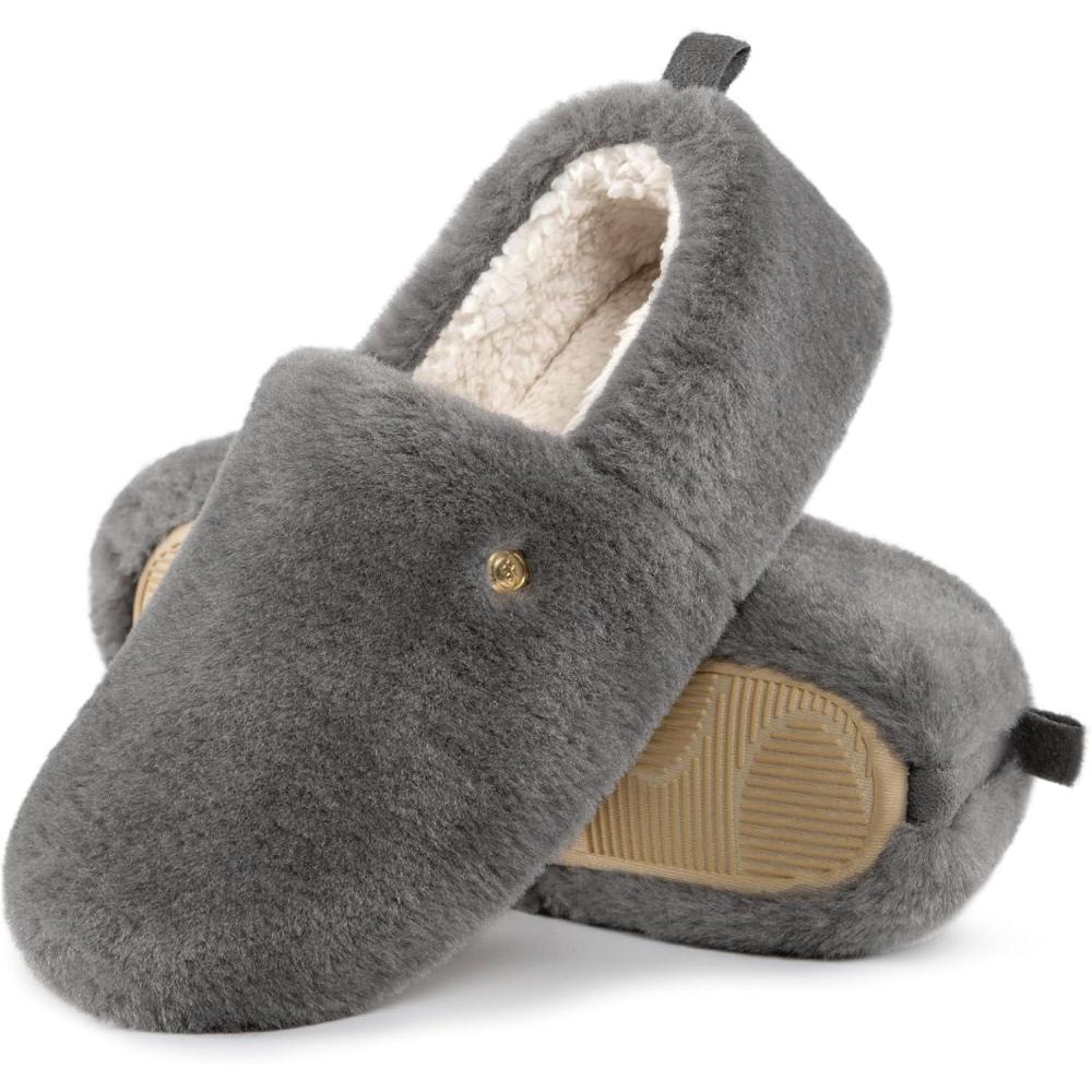 EverFoams Women’s Closed Back Slippers Fuzzy Faux Wool Soft Lightweight Non Slip House Shoes(Ash Gray)