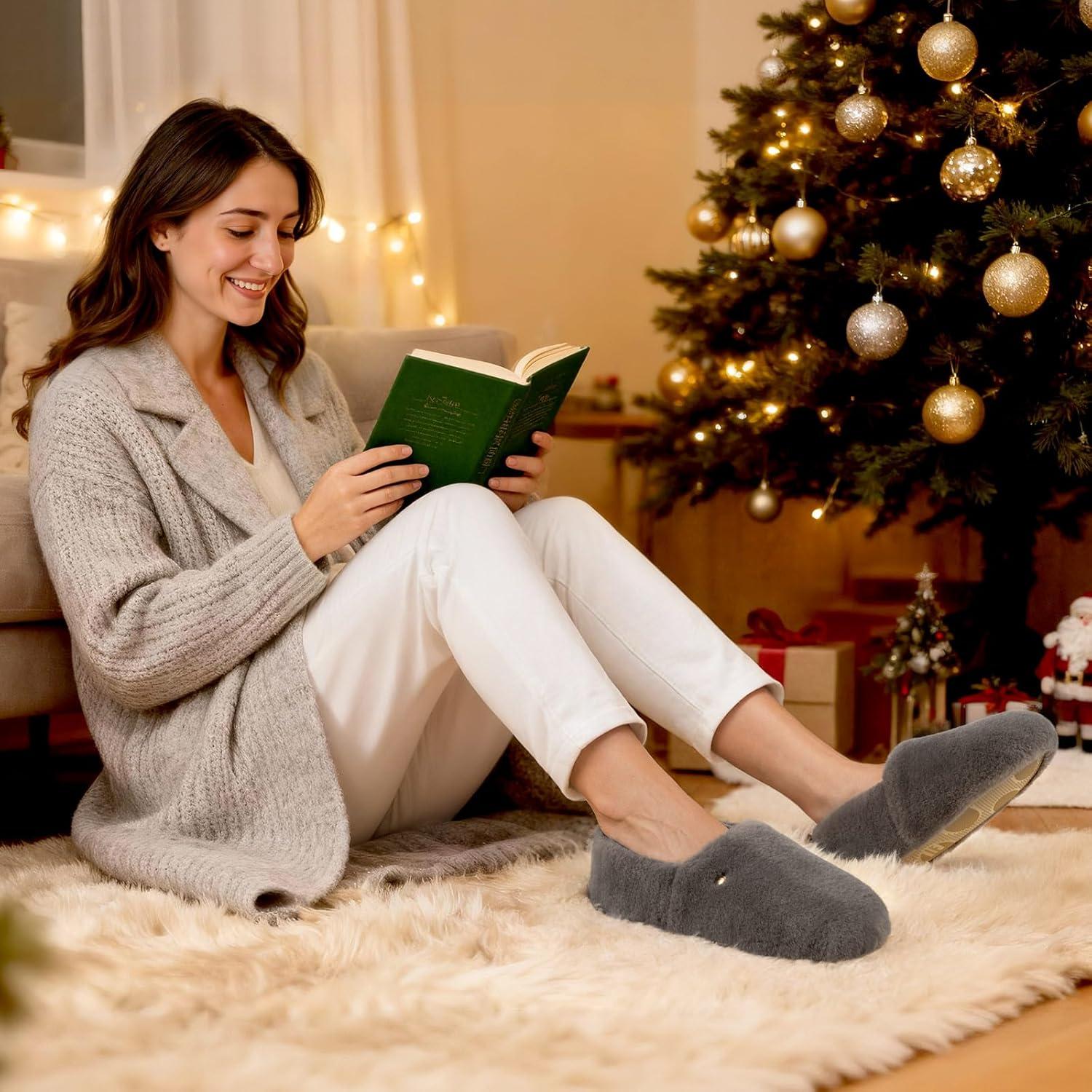 EverFoams Women’s Closed Back Slippers Fuzzy Faux Wool Soft Lightweight Non Slip House Shoes(Ash Gray)
