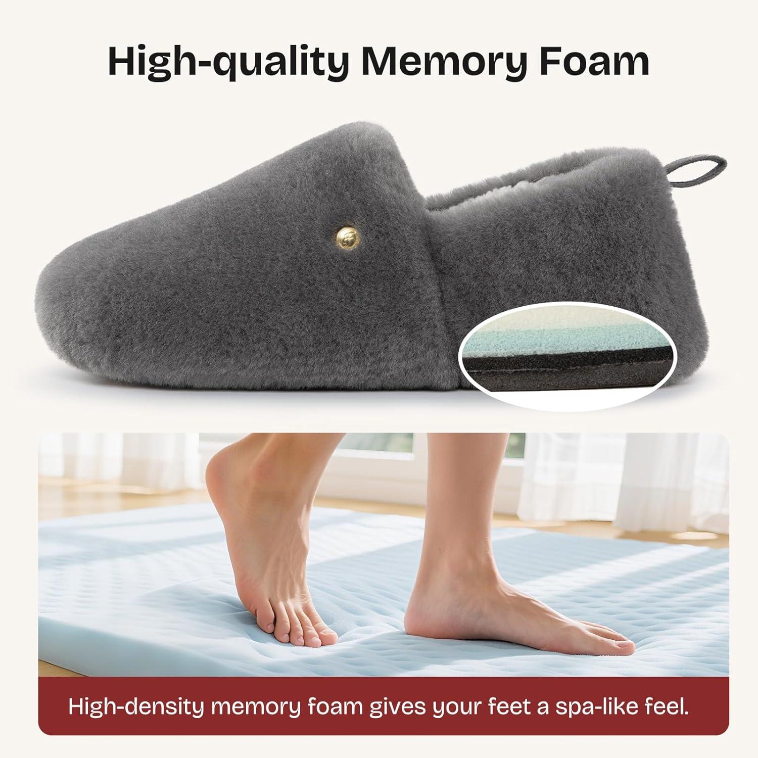EverFoams Women’s Closed Back Slippers Fuzzy Faux Wool Soft Lightweight Non Slip House Shoes(Ash Gray)